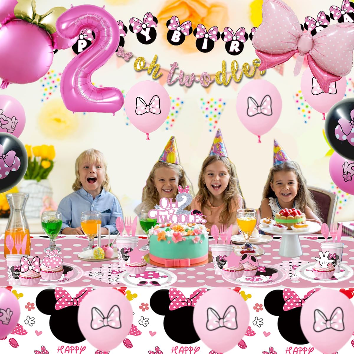 Nyhpar Pink Mouse 2nd Party Supplies Twodles Girl Birthday Decorations 2