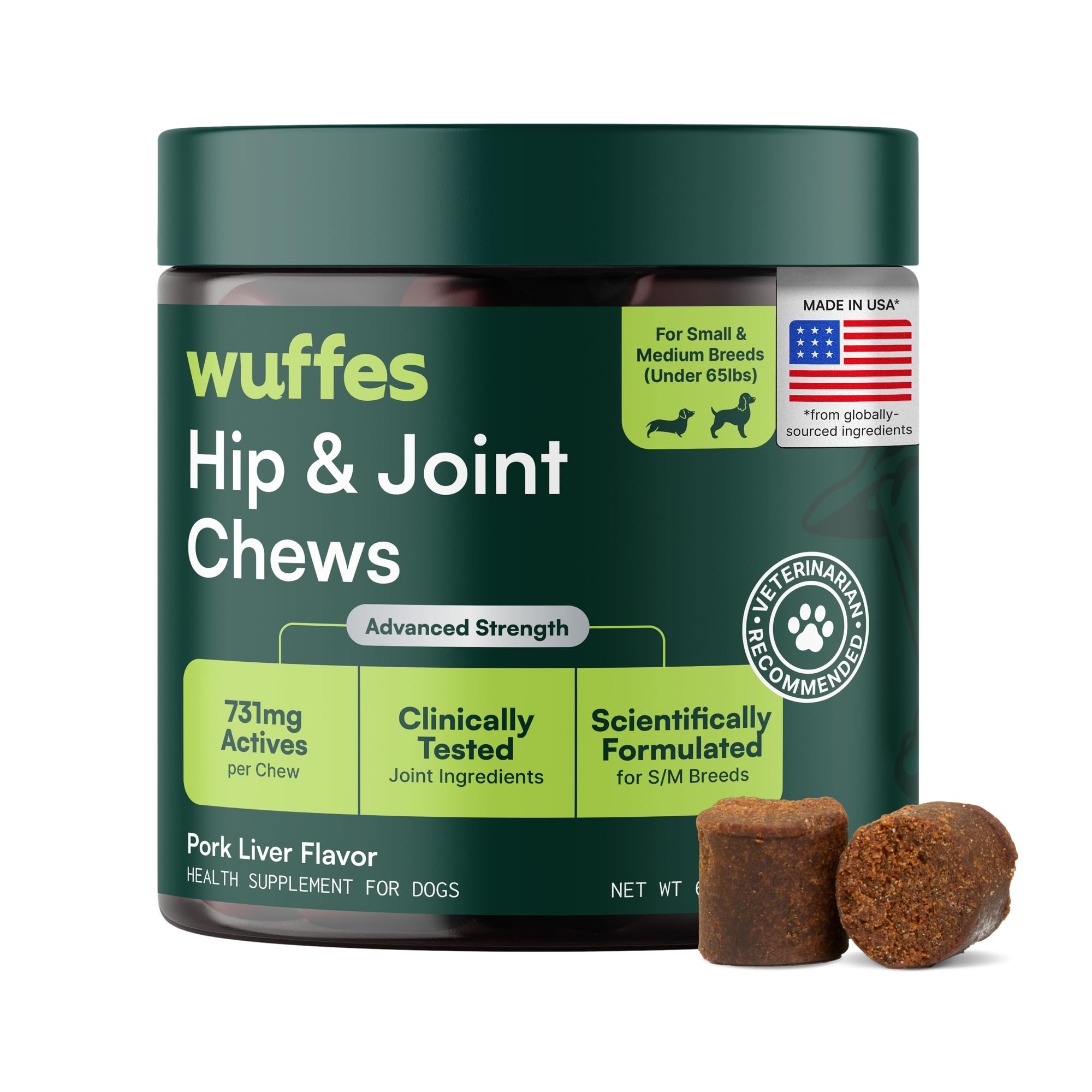 Wuffes Advanced Hip & Joint Chews for Small & Medium Dogs, Vet - Product Imagery