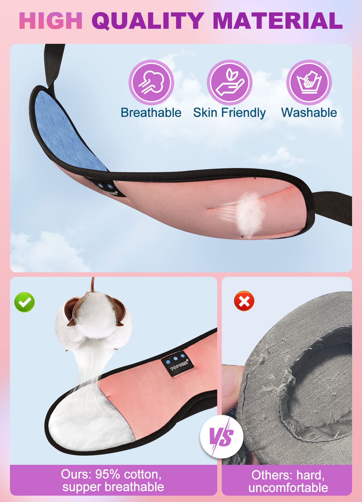 TOPOINT Sleep Mask Headphones Bluetooth 5.2 Wireless, Blackout Eye Mask for Women Men Sleeping Travel Meditation Gifts C