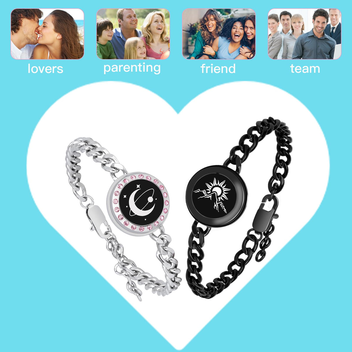 EAOYAO Long Distance Touch Bracelets, Vibration & Light up Remote Smart Matching Couples Bracelet for Couple Long Distan