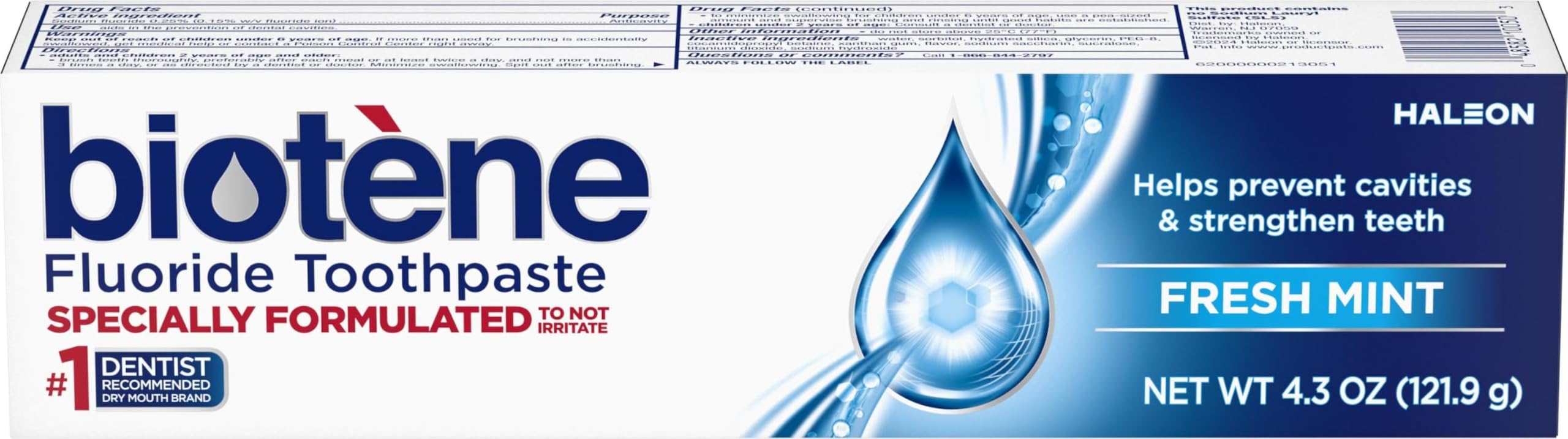 Biotene Fluoride Toothpaste for Dry Mouth Symptoms, Fresh Mint, - Product Imagery