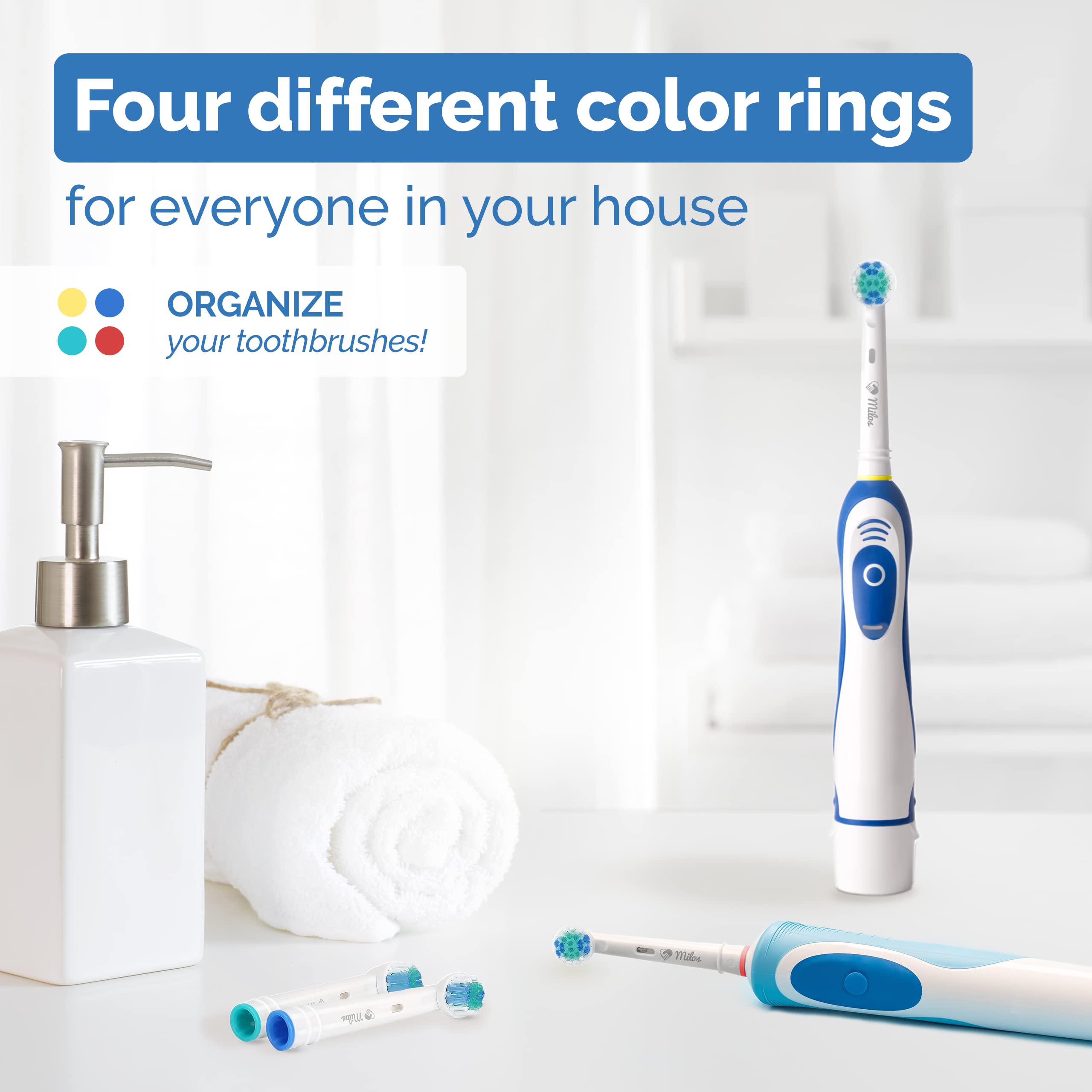 Set of 16 Milos replacement toothbrush heads for Oral-B electric toothbrushes, showing multiple clean toothbrush heads in the image.