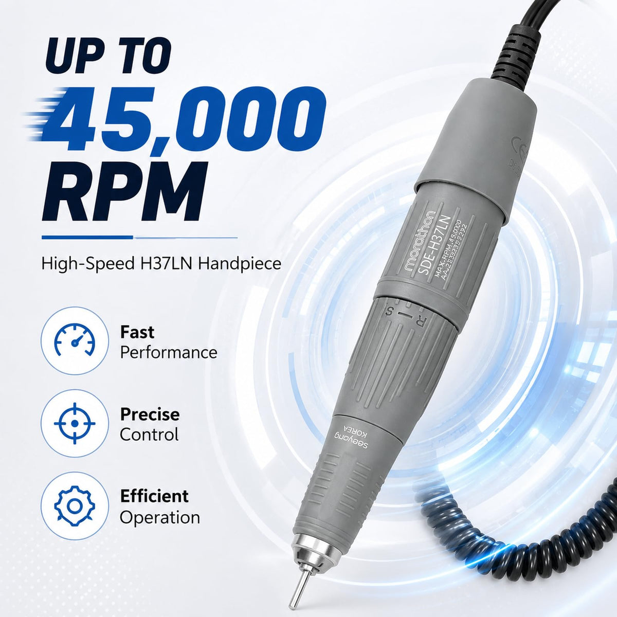 Lucky grass 7 SDE-H37LN 45000RPM High-Speed Micromotor Handpiece, Electric Grinding & Polishing Tool with 2.35mm Chuck, 