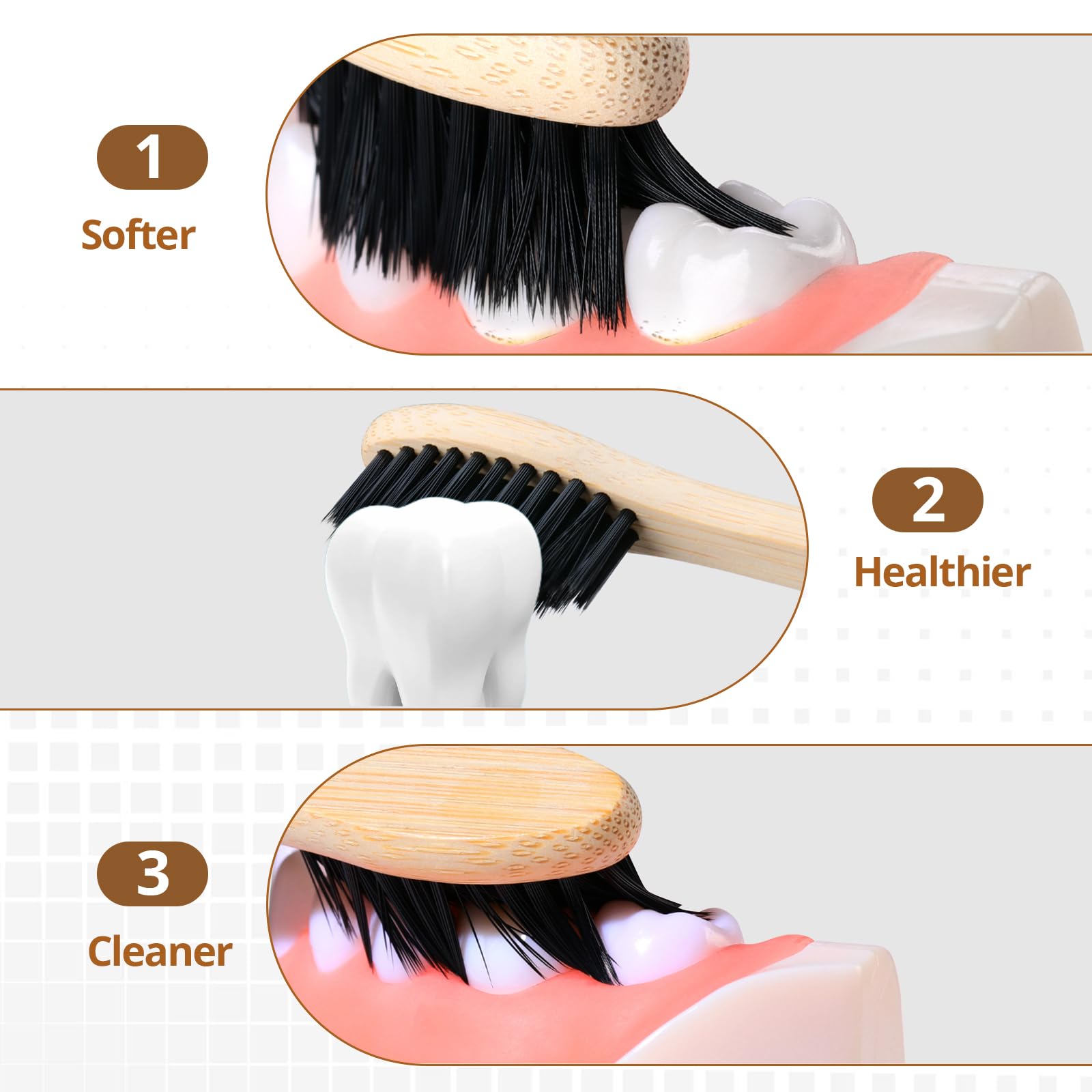 Virgin Forest bamboo toothbrush 10-pack with soft bristles, BPA-free eco-friendly toothbrushes displayed in a natural setting.