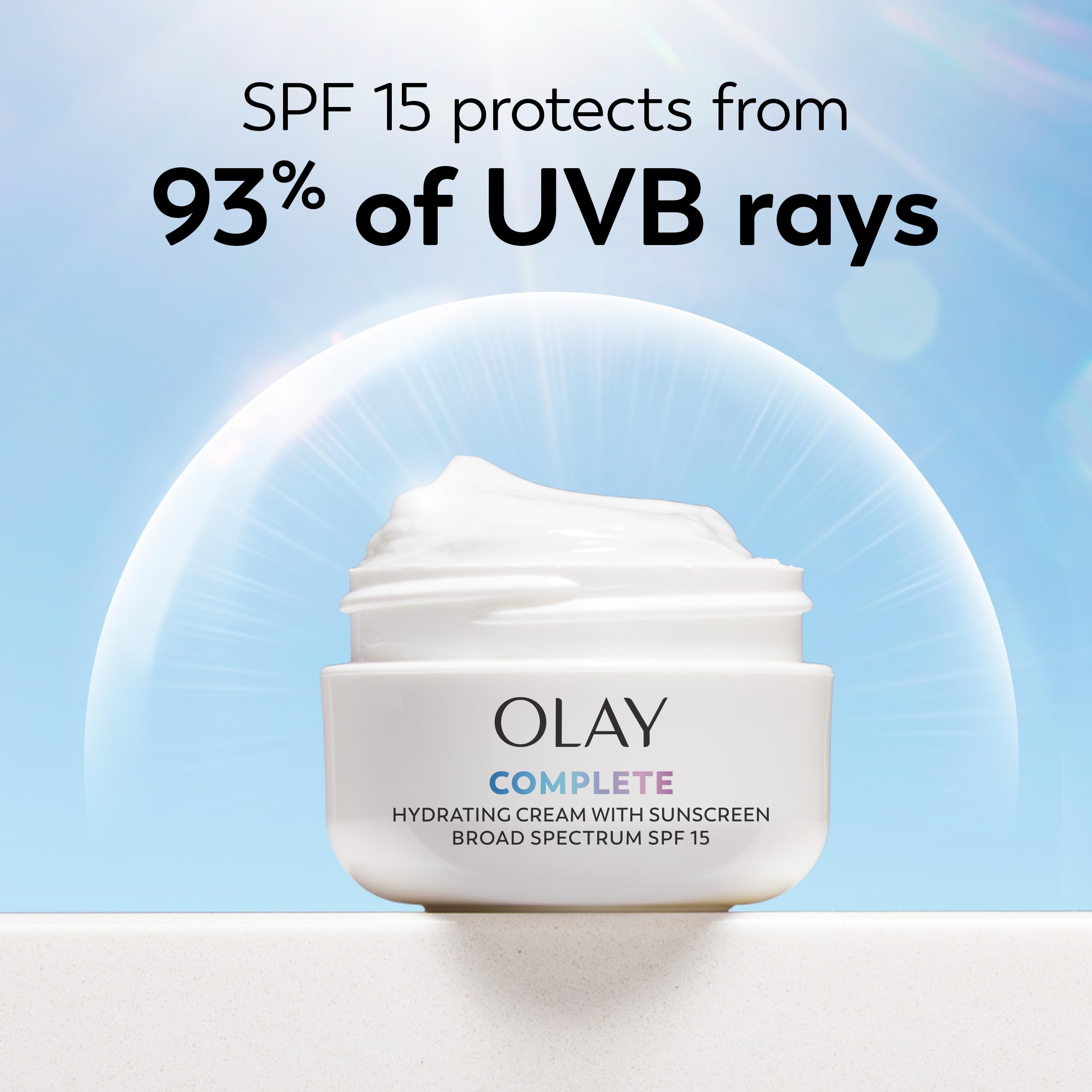 Olay Complete All Day UV Moisture Cream with SPF 15, normal skin, in 2 oz bottle, pack of 3, featuring sunscreen protection