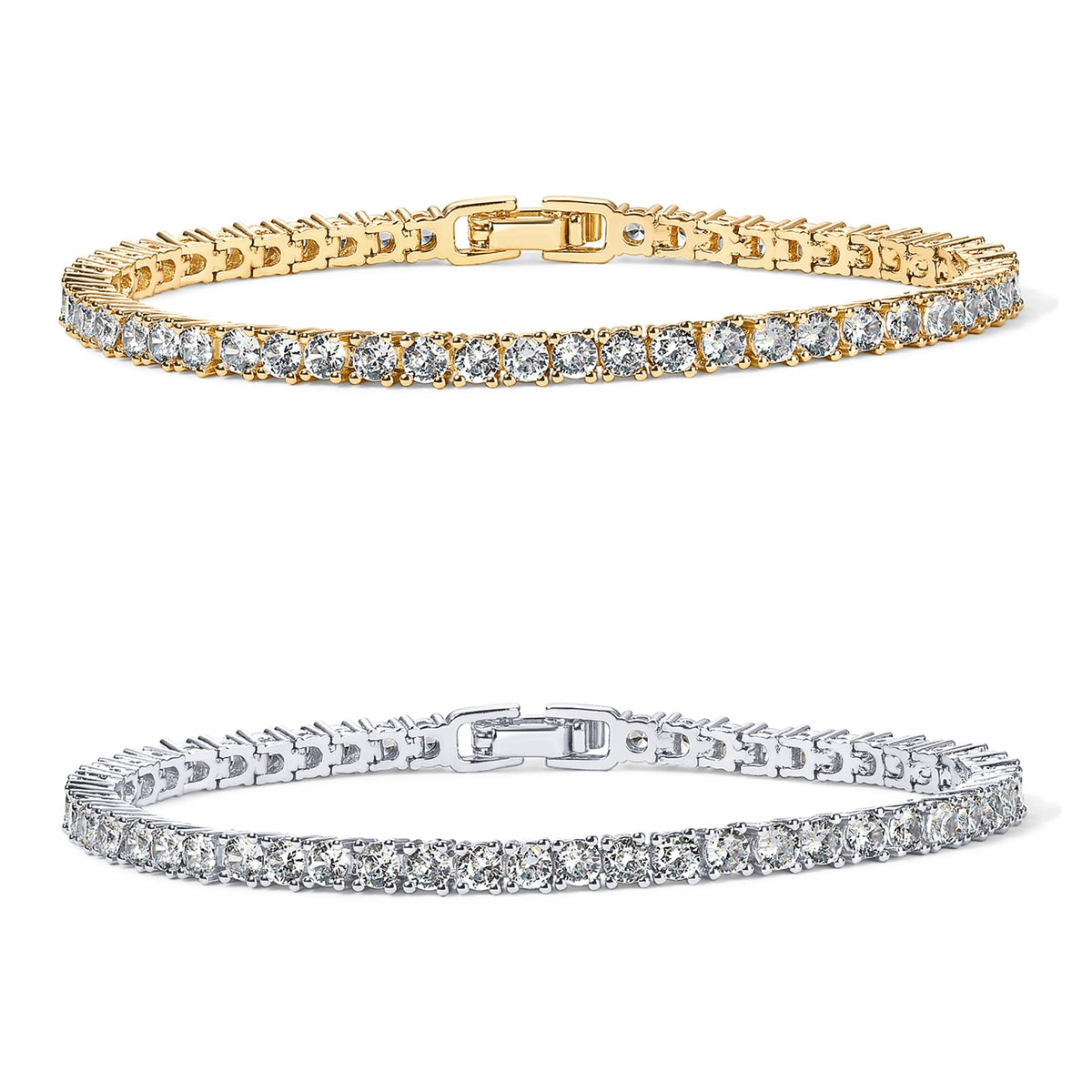 PAVOI 14K Gold Plated 3mm Cubic Zirconia Classic Tennis Bracelet | Gold Bracelets for Women – product photo (Tennis)
