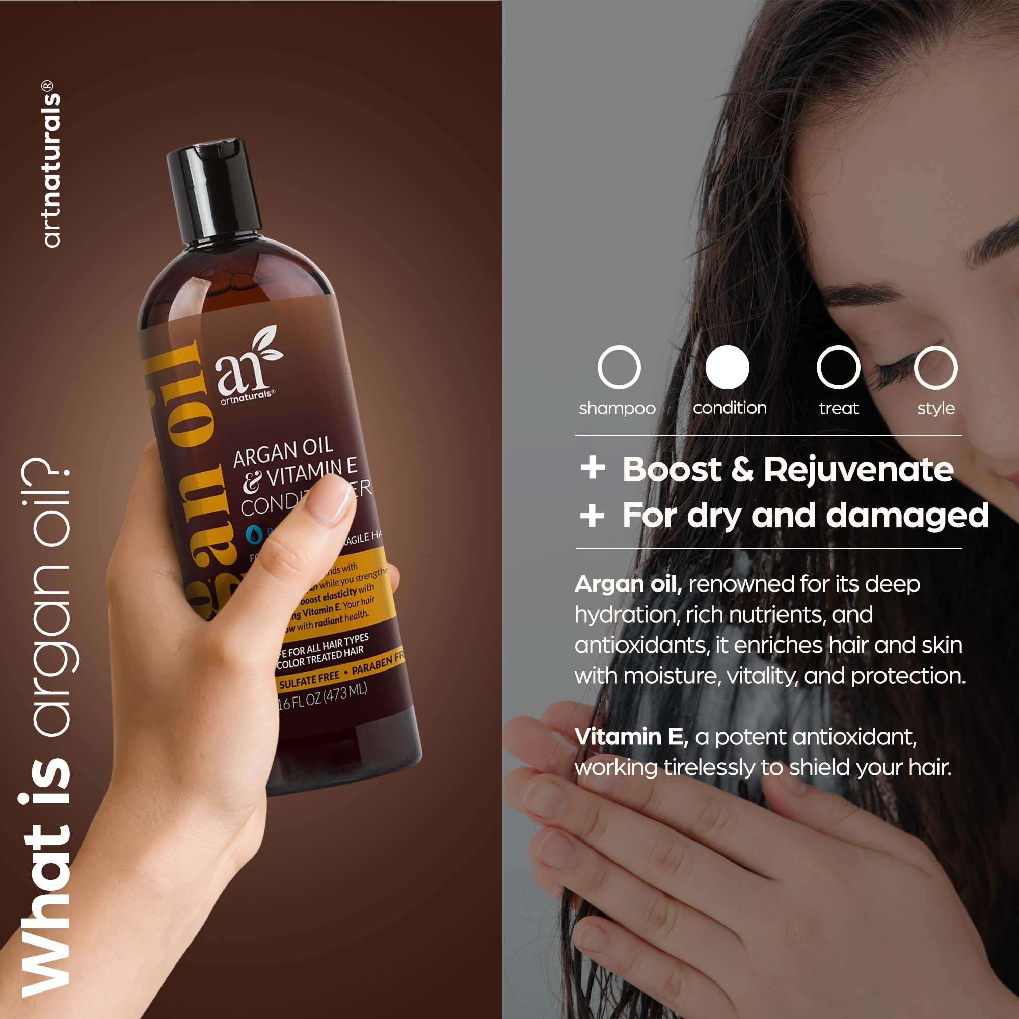 ArtNaturals Argan Hair Growth Conditioner in 16 oz bottle, a topical treatment for hair regrowth and nourishing natural hair.