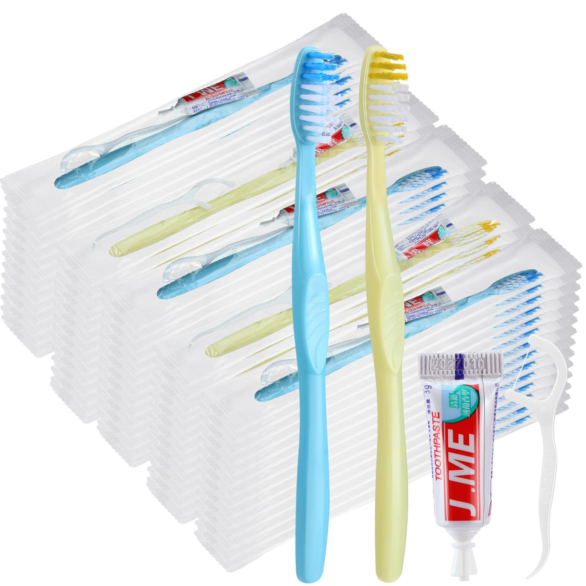 FoldTier 300 Sets Disposable Toothbrush Toothpaste Floss, Blue, Pink – product photo (Manual Toothbrushes)