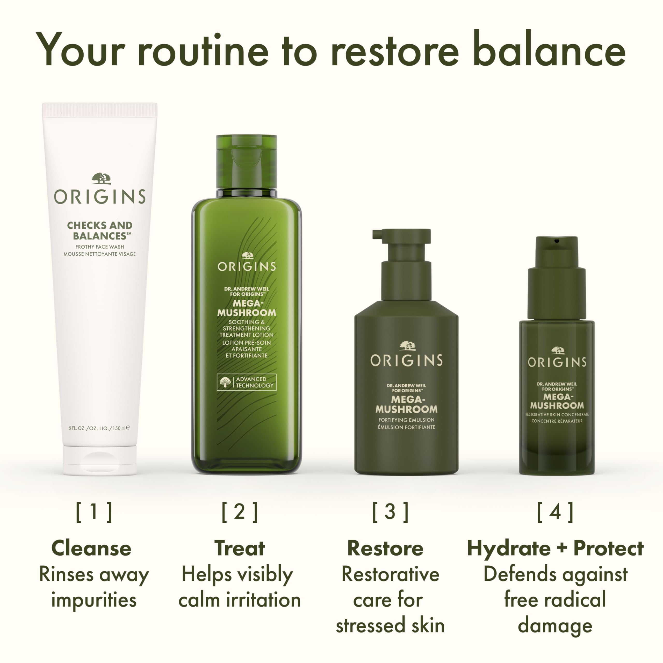 Origins Mega-Mushroom Relief & Resilience Soothing Treatment Lotion in a 6.7 oz bottle, designed to hydrate and soothe skin.