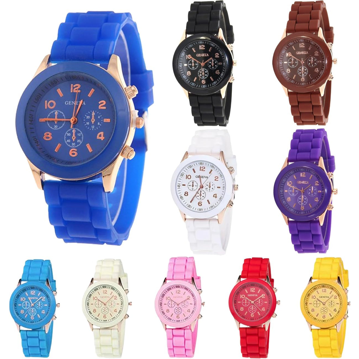CdyBox Women Men Wristwatch Silicone Band Assorted Jelly Color Watches Casual Watch Unisex Dress Watch (10 Packs)