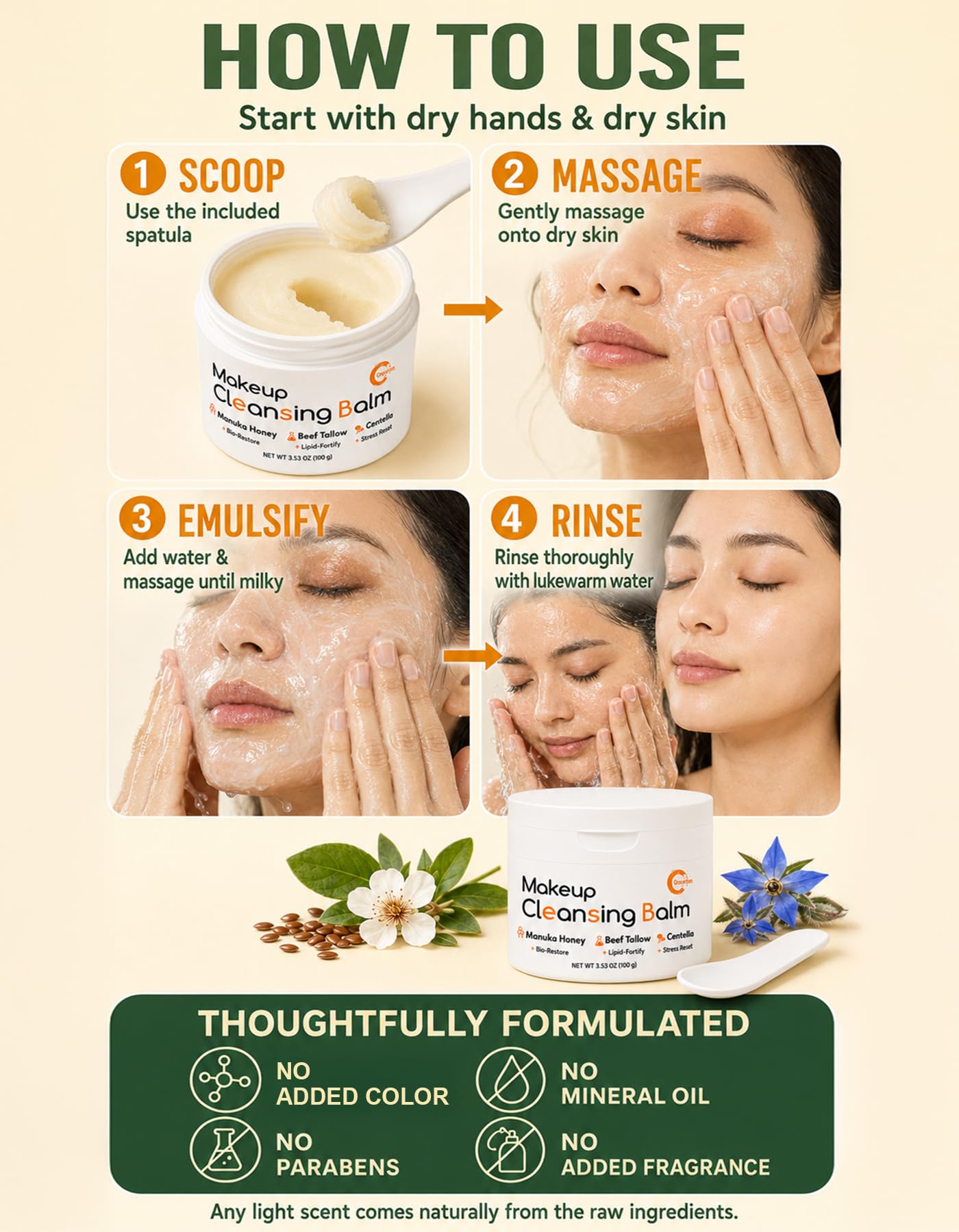 Grocerism Makeup Remover Cleansing Balm with Manuka Honey & Tallow, 3.53 oz