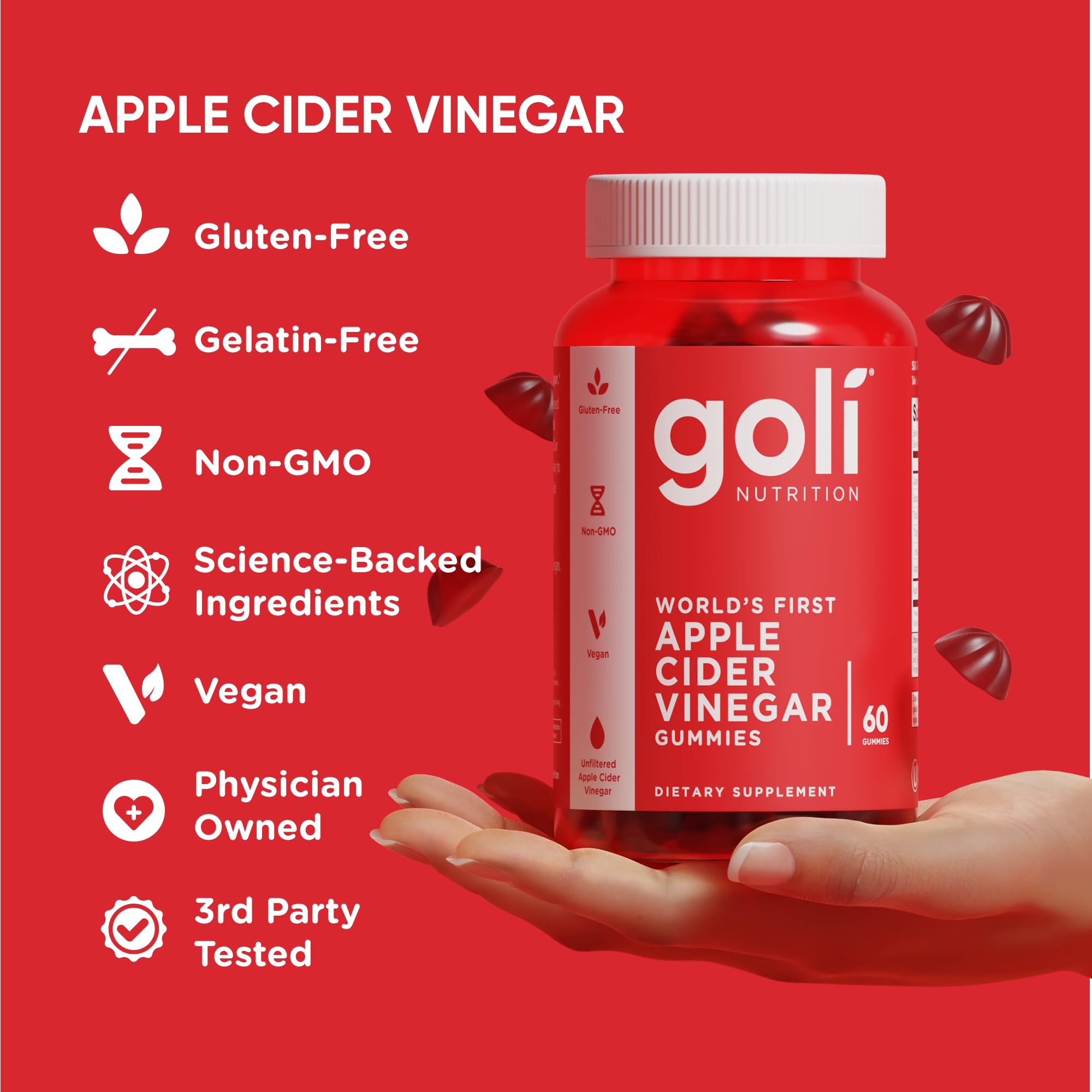 Goli Apple Cider Vinegar Gummies 180ct (3-Pack) + B12
