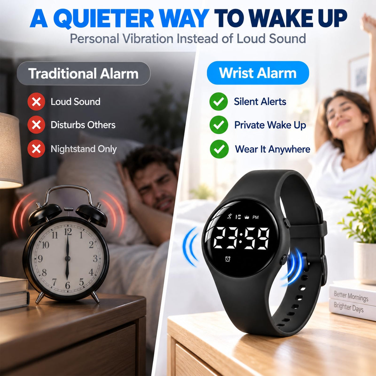 GPQVTVM Vibrating Alarm Wristband Wrist for Heavy Sleepers Clock Teens Shock Watch Bracelet Silent Despertador Wake up D