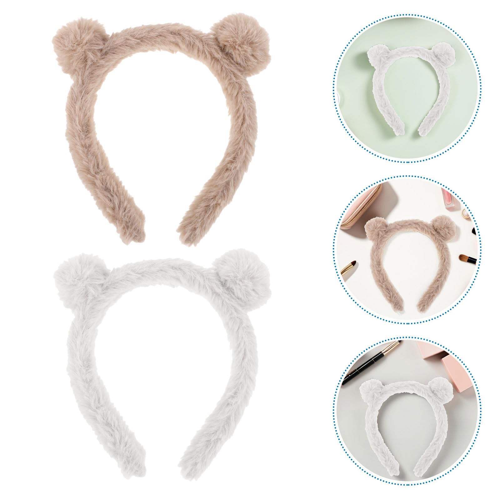 Yardwe Plush Bear Ears Headband Cute Fluffy Hairband 2pcs for Women