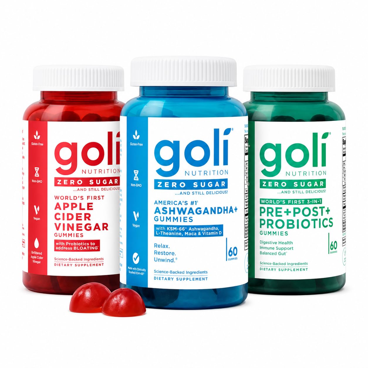 Goli Zero Sugar Trio 3-in-1 Probiotic ACV Gummies 180ct