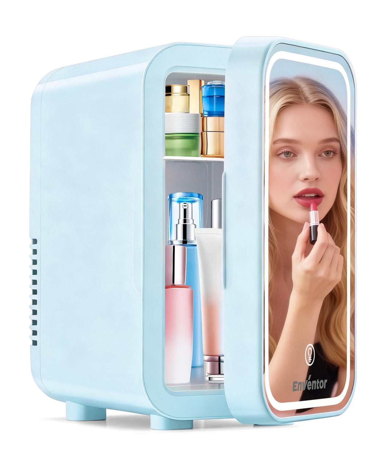 Enventor Mini Fridge, 6 L/8 Can Skincare Fridge, Small Fridge for Bedroom – Blue