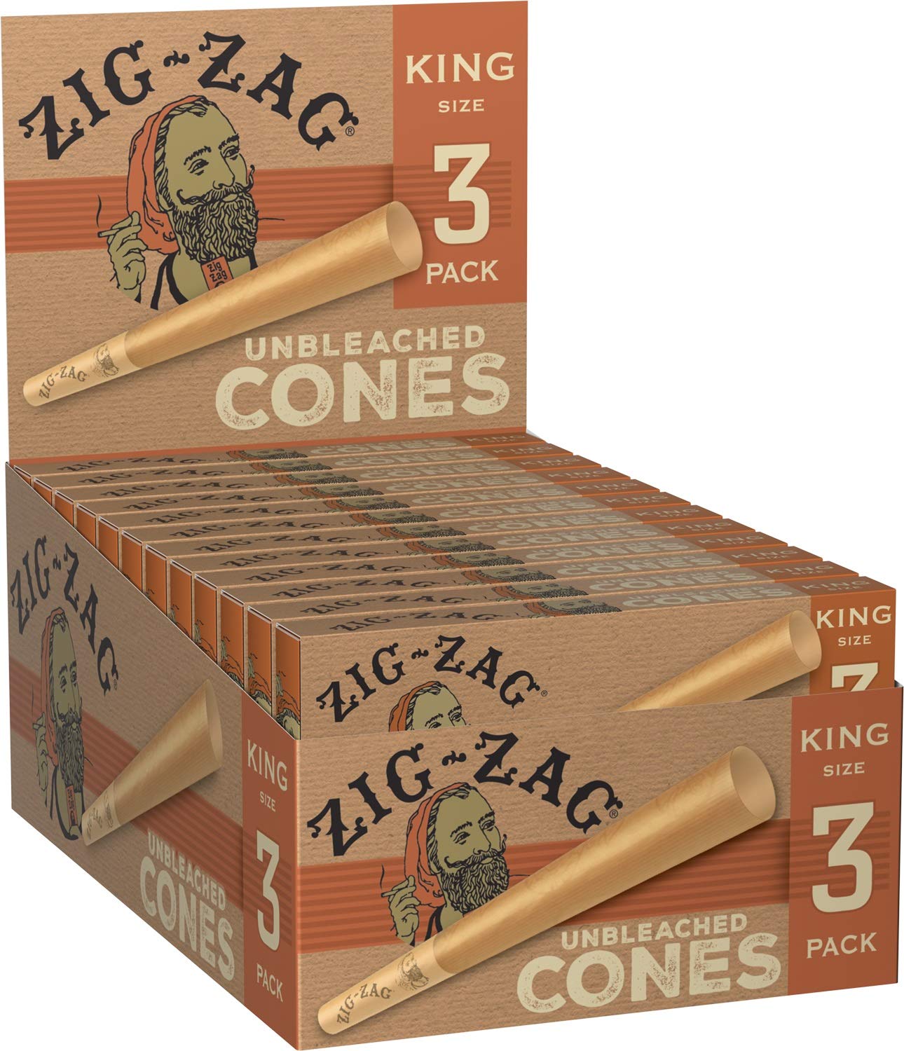 Zig-Zag Pre Rolled Cones Unbleached King Size 109mm 24 Pack - Product Imagery
