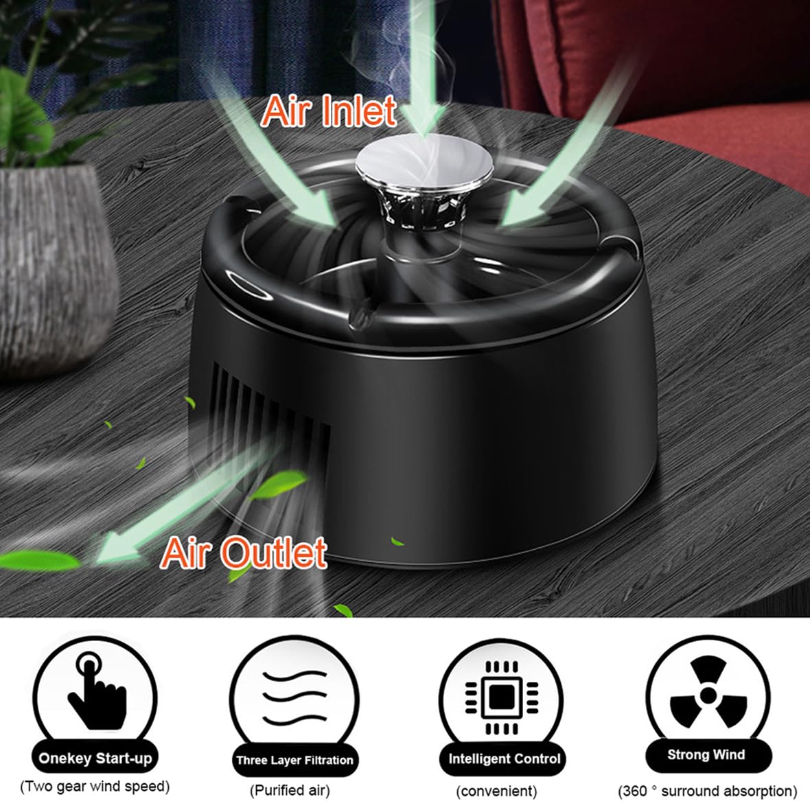 AJINIEHJ Smokeless Ashtray Smoke Removing Ash Tray Multifunctional 2 in 1 Smokeless Ashtrays Desktop USB Rechargeable Po