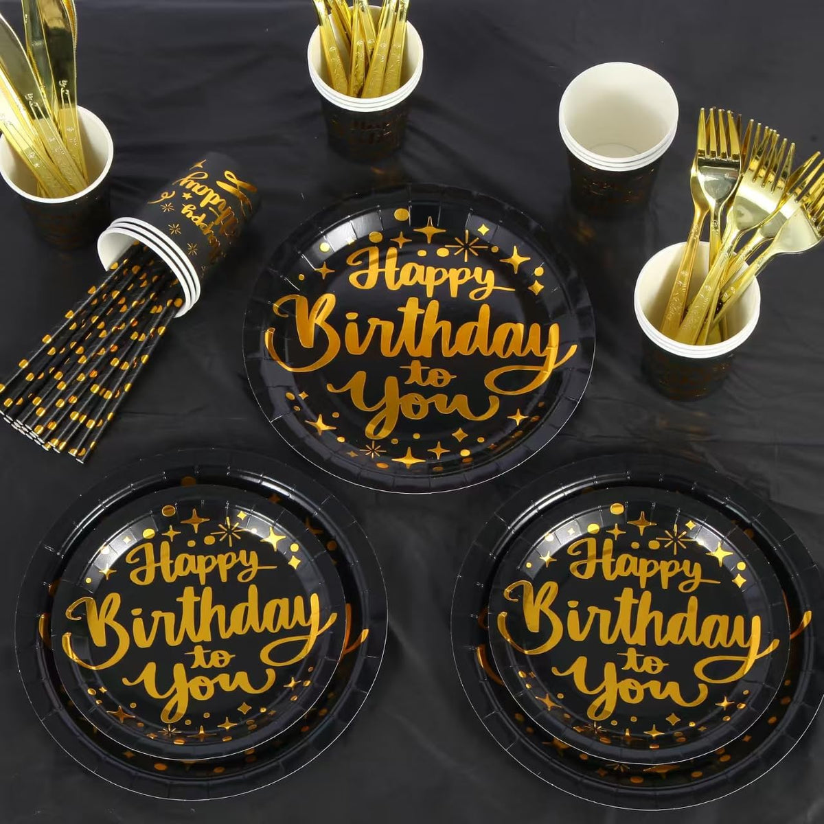 Zyzyphor 201 Pieces Birthday Plate Set, Birthday Decorations, Includes Paper Plates, Paper Cups, Straws, Napkins, Tablec