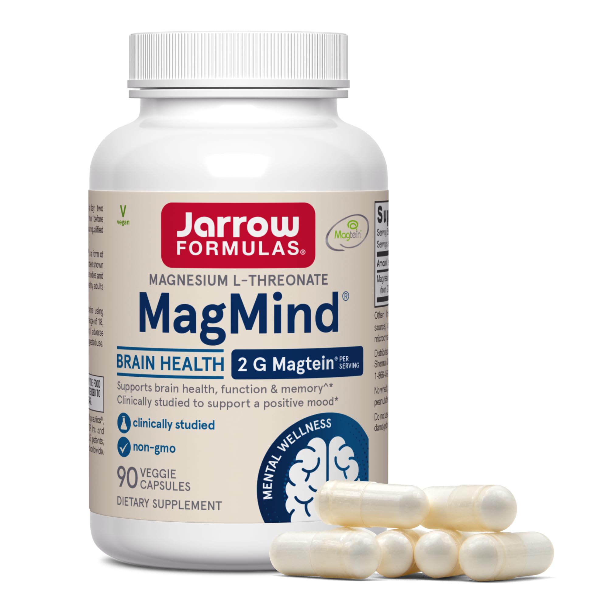 Jarrow MagMind Magtein Magnesium L-Threonate, 90 Capsules - Product Imagery