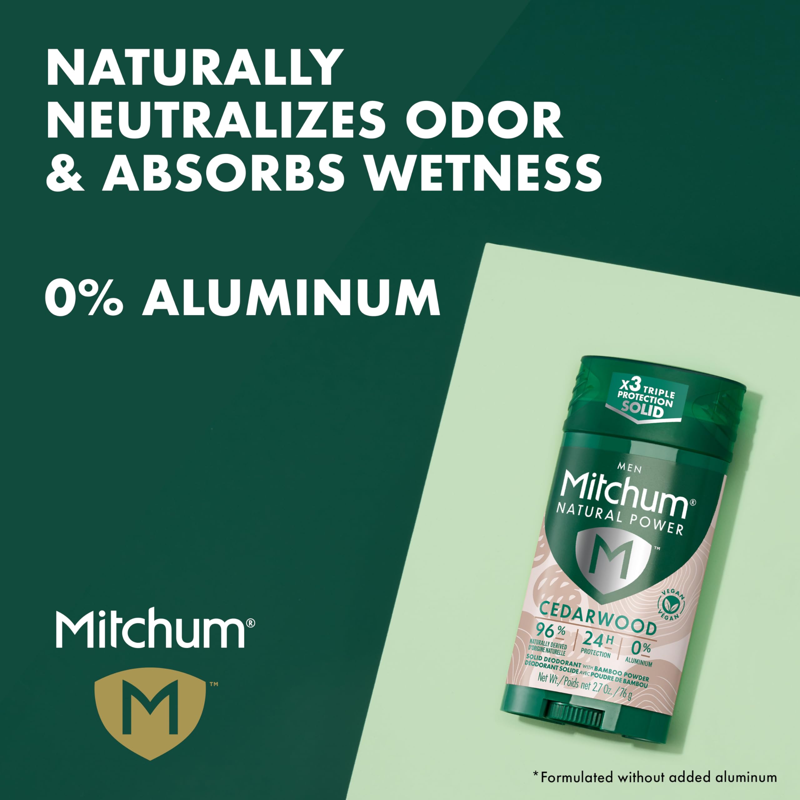 Mitchum Men’s Natural Power Deodorant Solid, Cedarwood, 2.7 oz