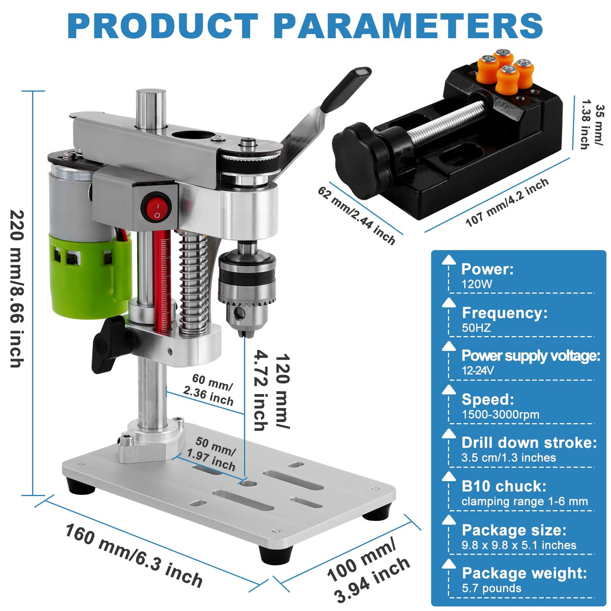 MXBAOHENG Mini Benchtop Drill Press with Work Light, Rear-Mounted 795 Motor Design – close-up detail