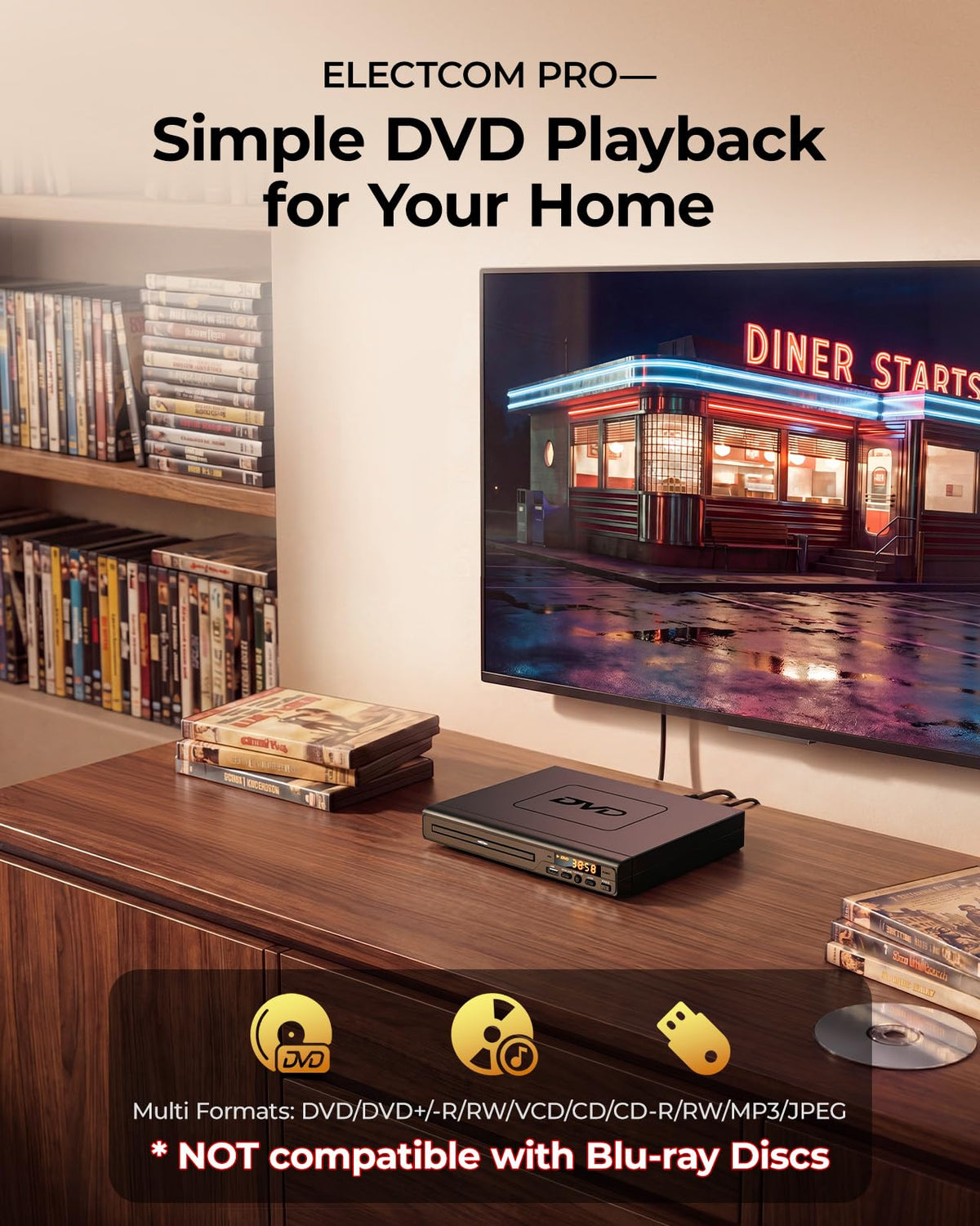 ELECTCOM PRO Region-Free DVD Player for TV with HDMI