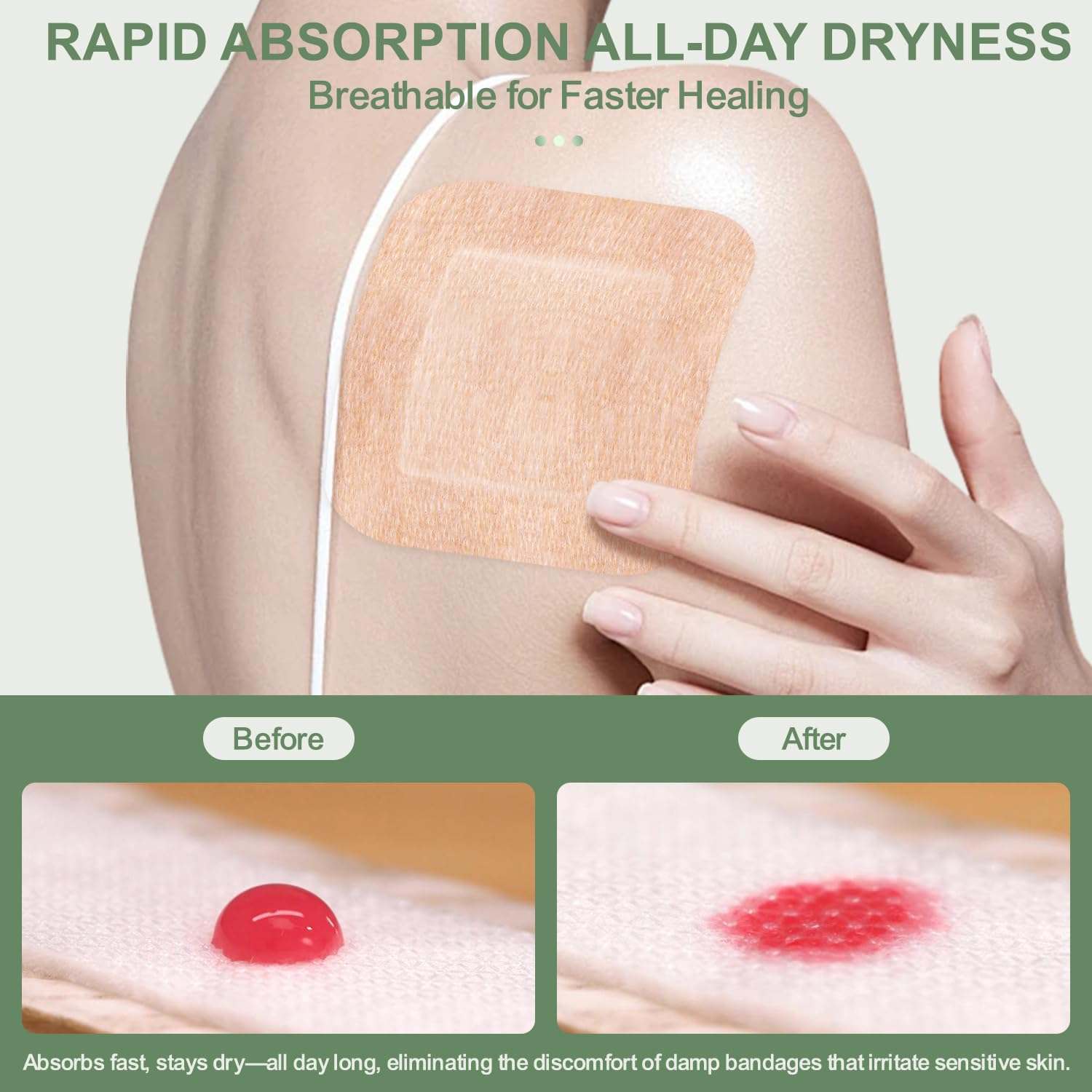Hysimedy silicone wound dressing for sensitive skin, 4x4 inch, 15-pack, with soft, transparent bandages on a white background.