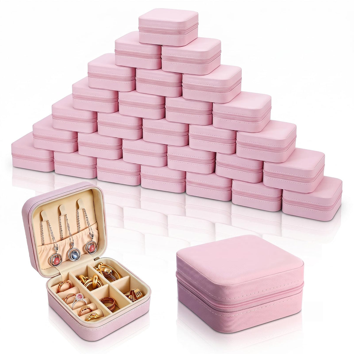 BHUWRY 30 PCS Travel Jewelry Case Bulk for Women, Mini PU Leather Jewelry Organizer Box for Rings, Earrings, Necklaces a
