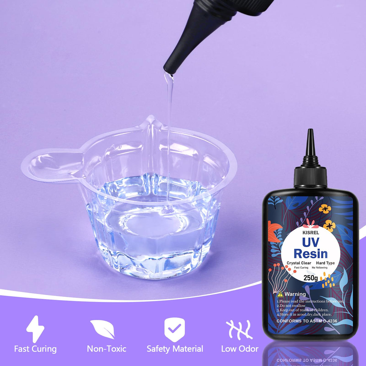 KISREL UV Resin Kit with Light, 500g Hard UV Resin with Double-Sided Light – packaging and label