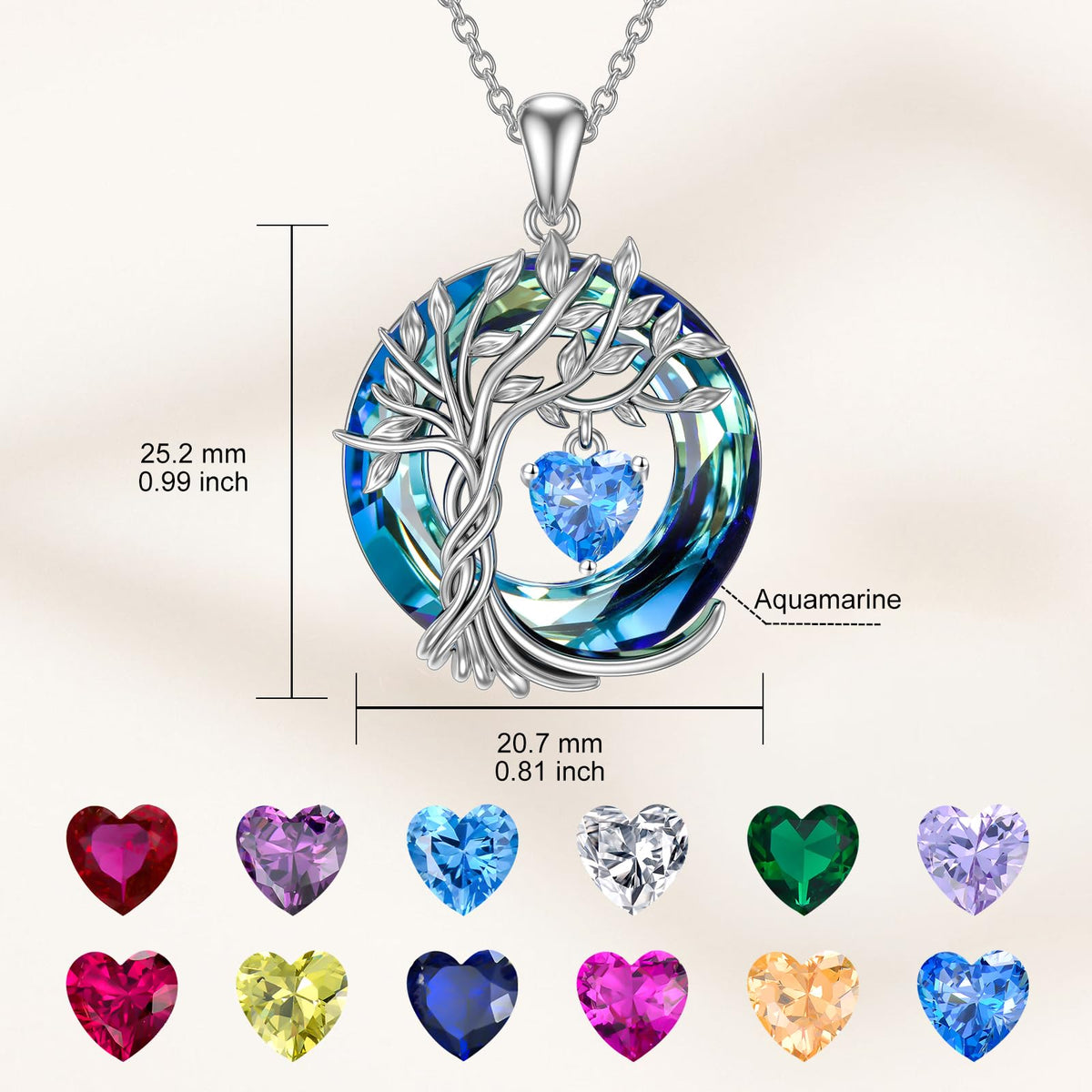 TOUPOP Tree of Life Birthstone Necklaces 925 Sterling Silver Irish Celtic Tree Pendant with Blue Crystal Jewelry Christm