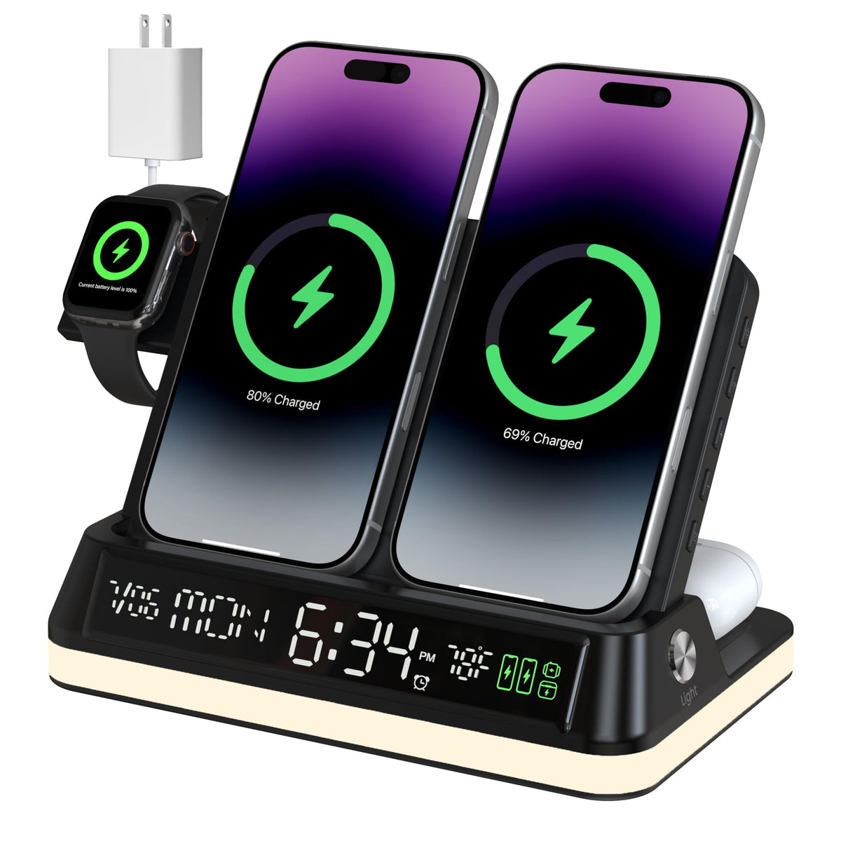 7 in 1 Wireless Charging Station with Auto Sync Clock Sunset - Goldjoy Official Imagery - 2
