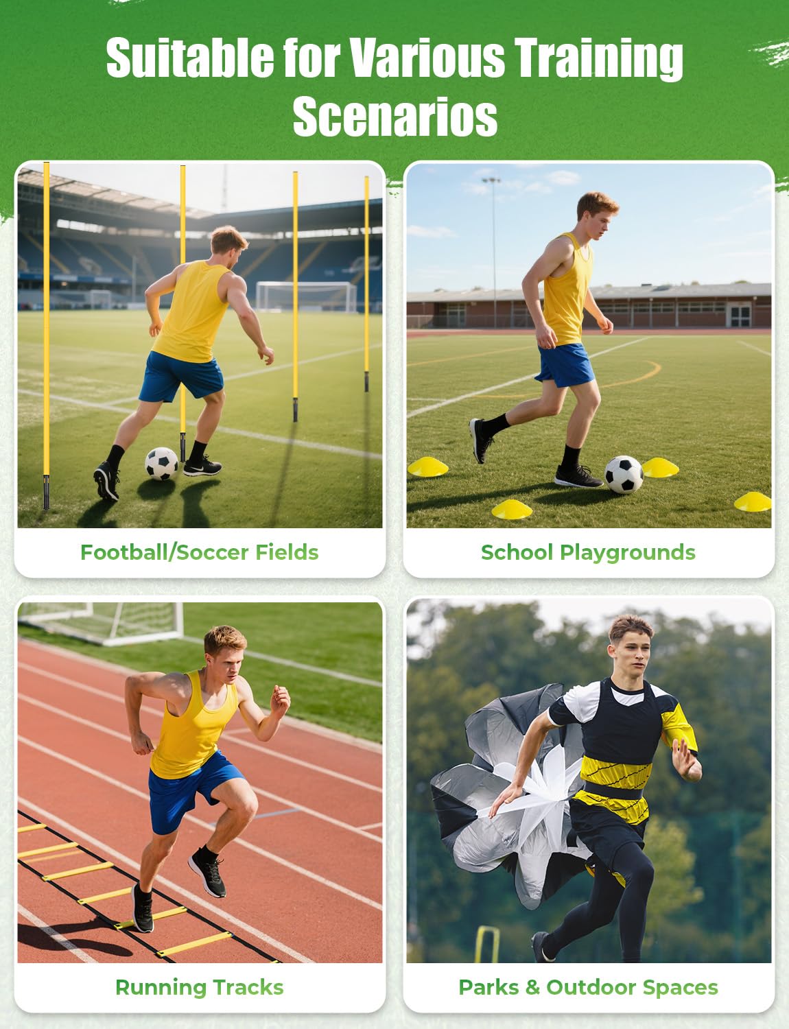 GHB Soccer Agility Training Equipment 6 Agility Poles – back view and specifications