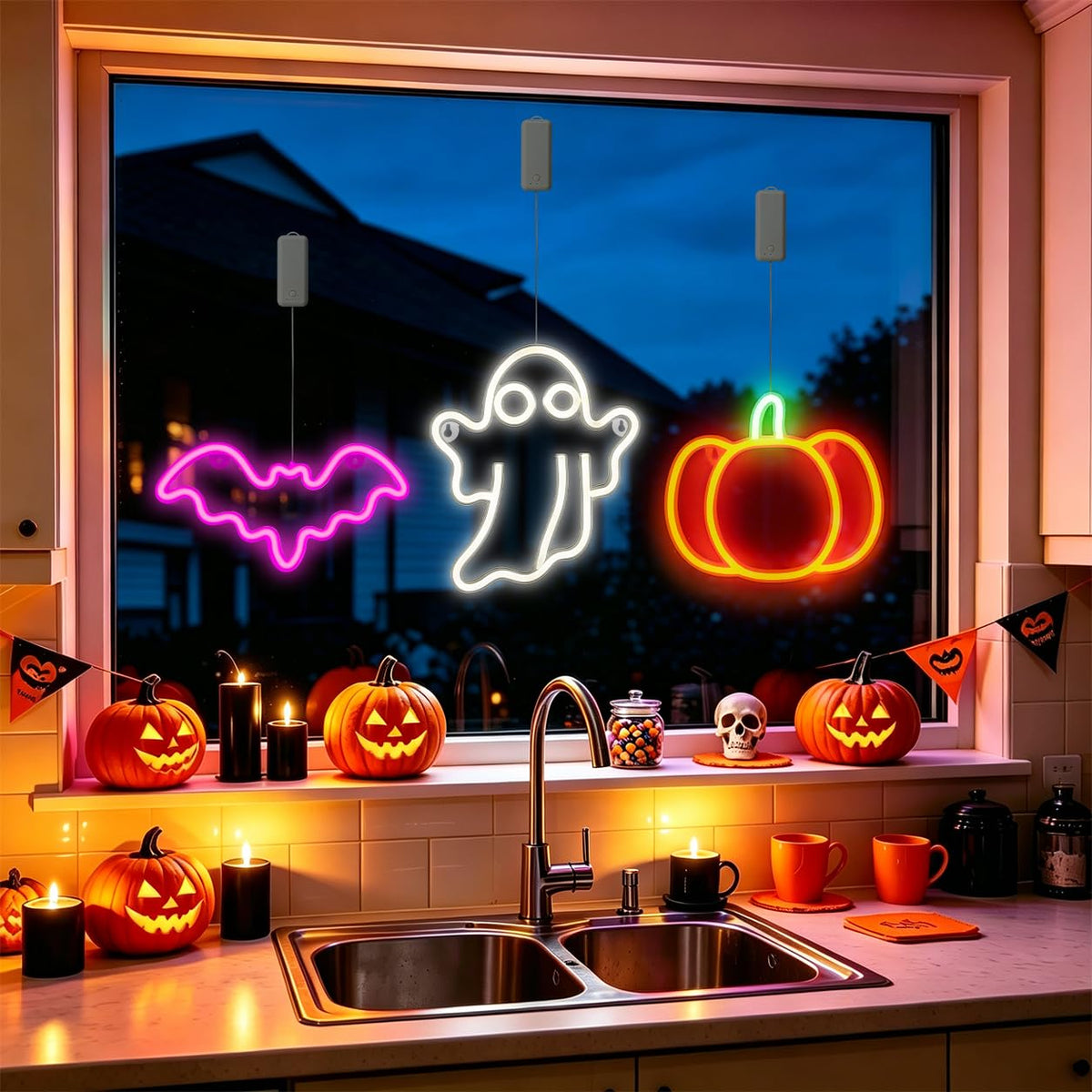 Brisum 3Pack Rechargeable Halloween Window Lights,4/6/12H Timer,Sharp Outlines – product photo (Lighted &amp; Neon Signs