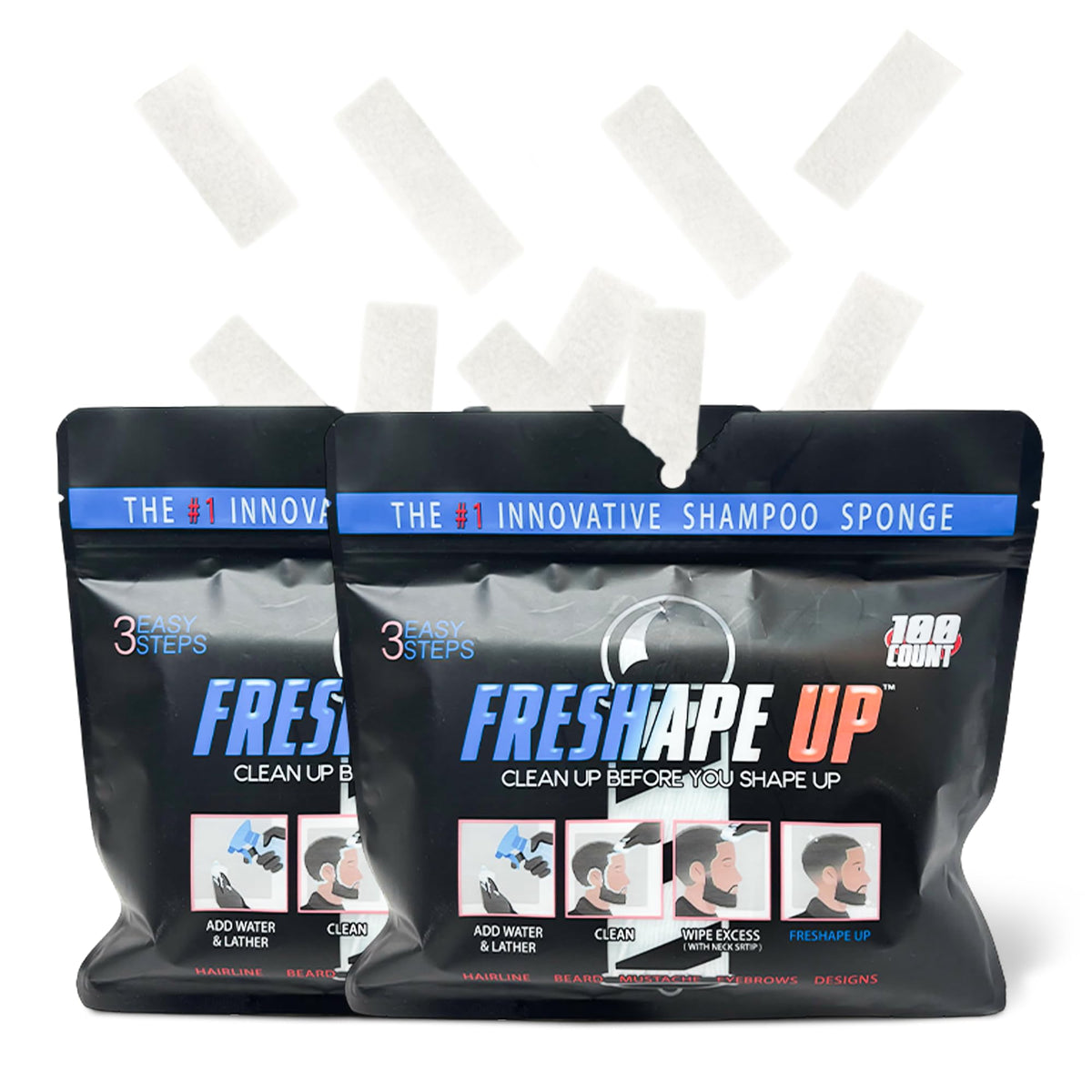 Freshape Up Shampoo Infused Hairline and Beard Wipes– Disposable Shampoo Wipes for Barbers – Quick Use Hairline Wipe for