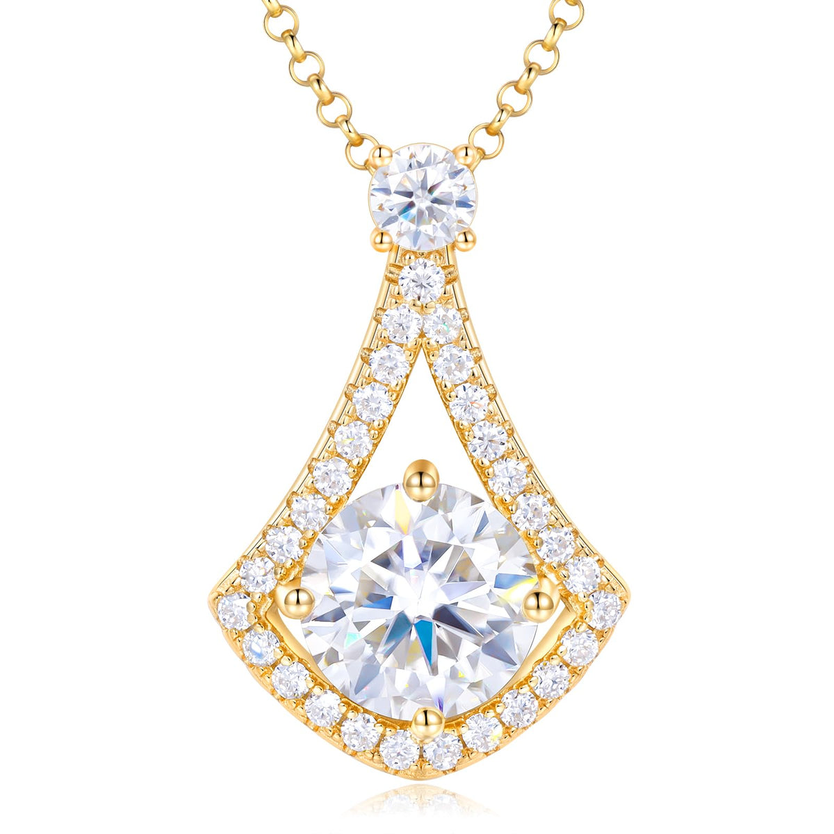 E-EMERMAKING Moissanite Necklace Pendant Gift for Women, 925 Sterling Silver 18K Yellow Gold Vermeil Hypoallergenic 1.0-