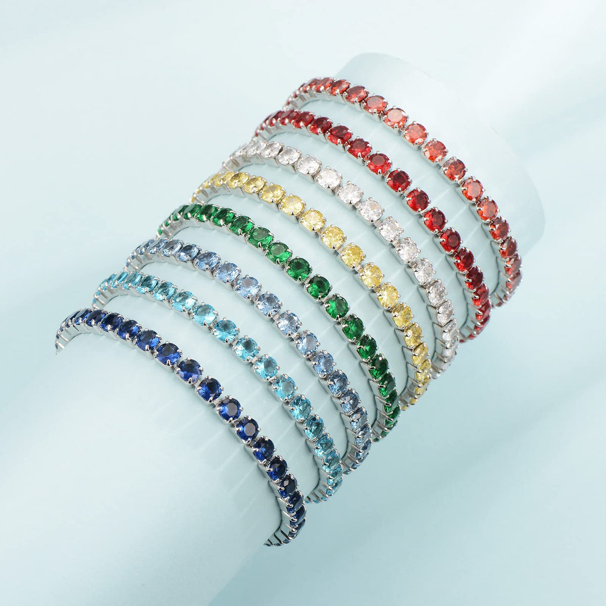 Cranmadia Sterling Silver Birthstone Tennis Bracelets for Women 4mm Tennis Bolo Bracelet Fashion Jewelry Birthday Gifts 