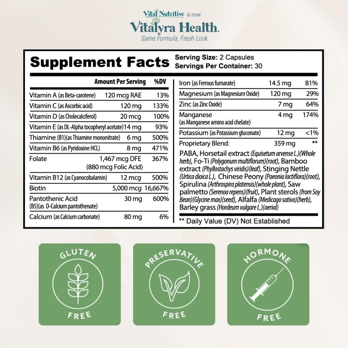 VITAL NUTRITIVE Biotin Hair Growth Vitamins - Hair, Skin & Nails Supplement