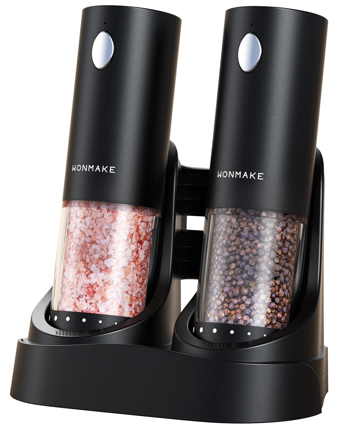 WONMAKE Electric Salt and Pepper Grinder Set with Charging Base, Black/Set – product photo (Salt &amp; Pepper Mill Sets)