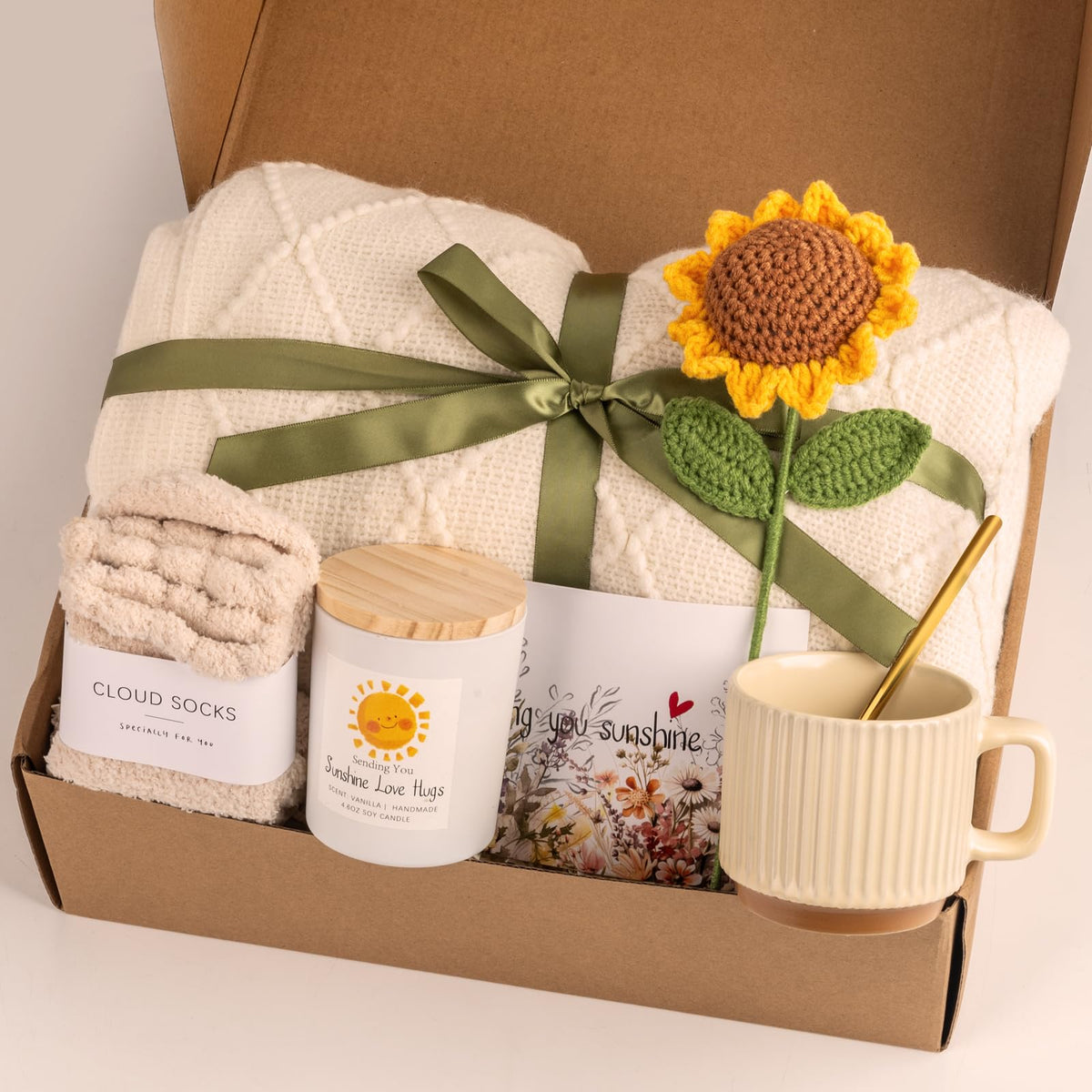 Anforsun Sending Sunshine Sunflower, Thinking of You Care Package Unique Gift Baskets for Women, Best Friend Birthday an