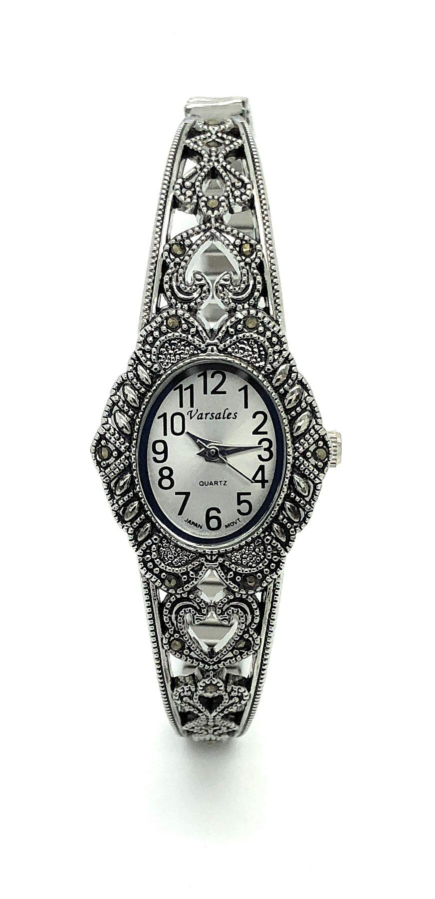 VERSALES Ladies Elegant Oval Marcasite Stretch Elastic Band Fashion Watch Varsales