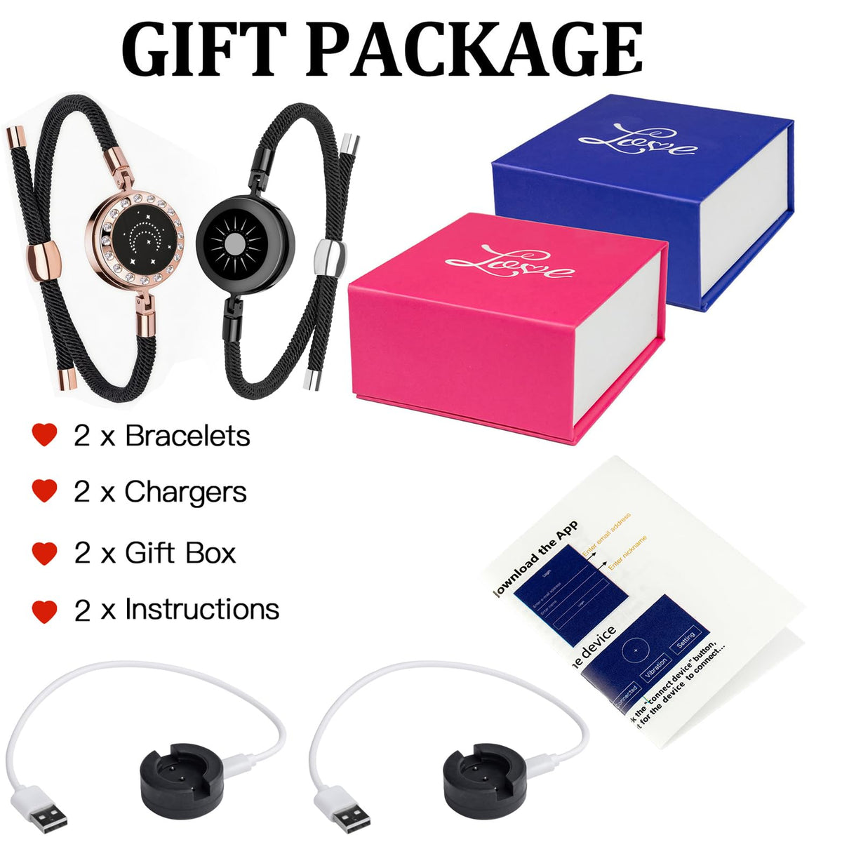 EAOYAO Long Distance Touch Bracelets, Vibration & Light up Remote Smart Matching Couples Bracelet for Couple Long Distan