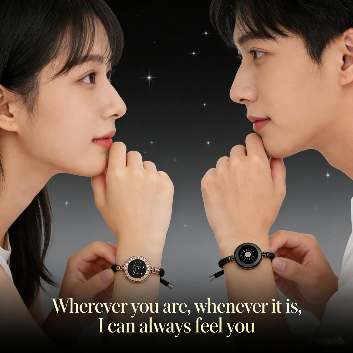 EAOYAO Long Distance Touch Bracelets, Vibration & Light up Remote Smart Matching Couples Bracelet for Couple Long Distan