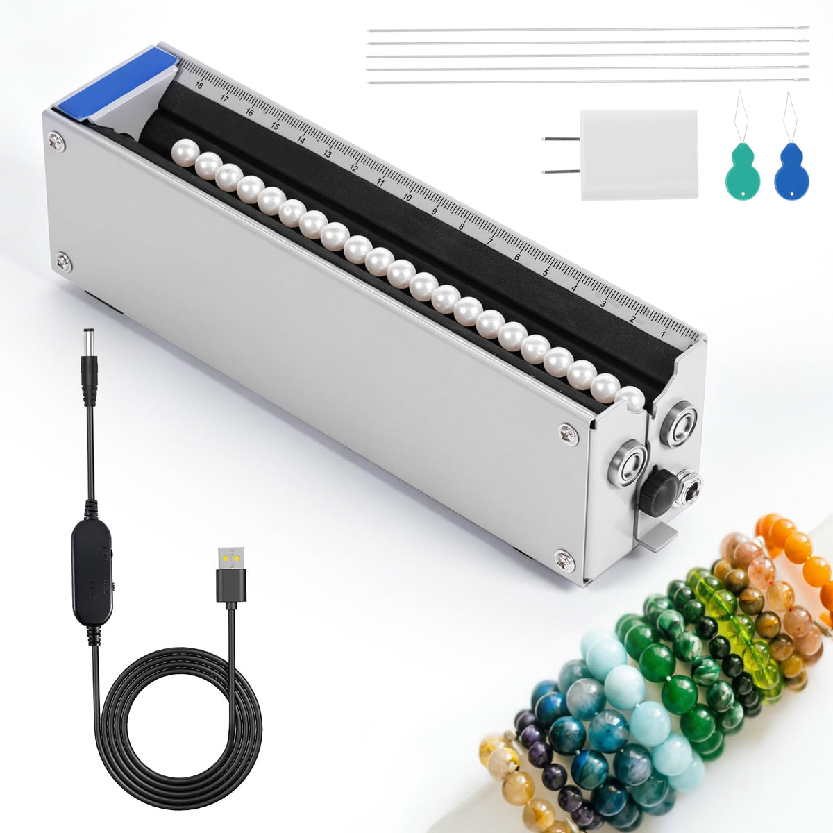 MSFULLSEA Bead Spinner for Jewelry Making, Electric 1-Channel Bead String Machine – Silver