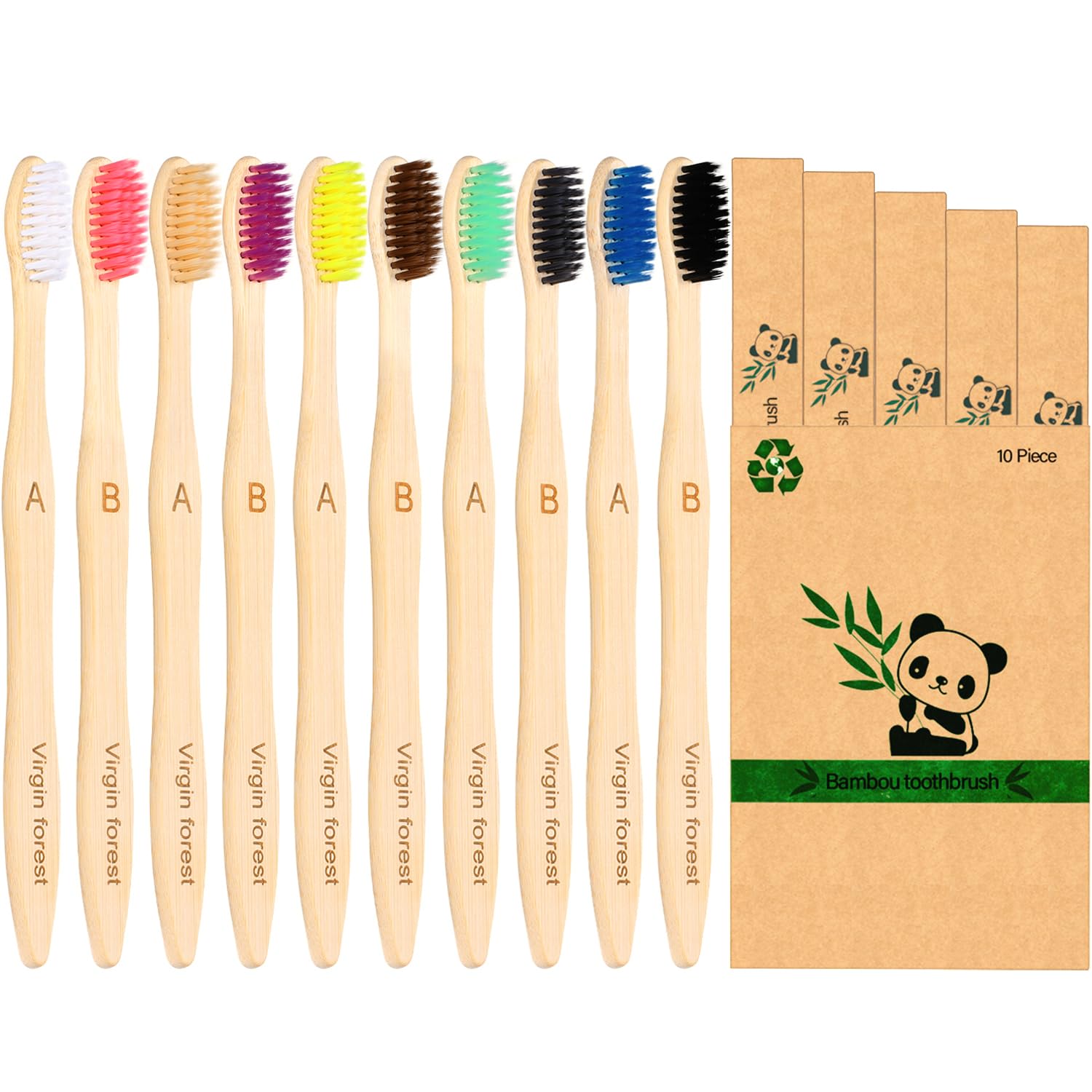Virgin Forest Bamboo Toothbrushes 10pk, Soft BPA Free - Product Imagery