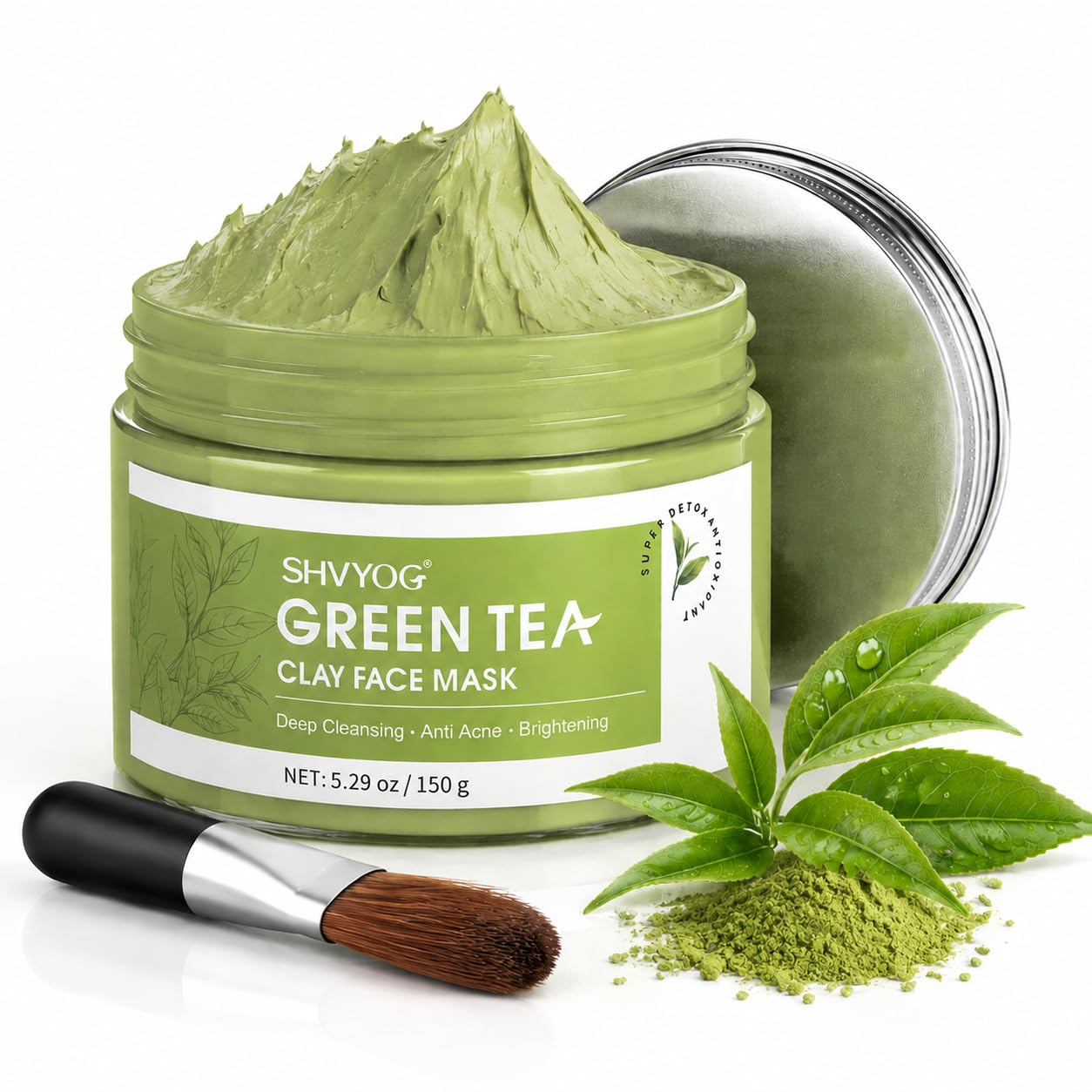 SHVYOG Green Tea Face Mask, Antioxidant Green Tea Clay Mask with - Product Imagery