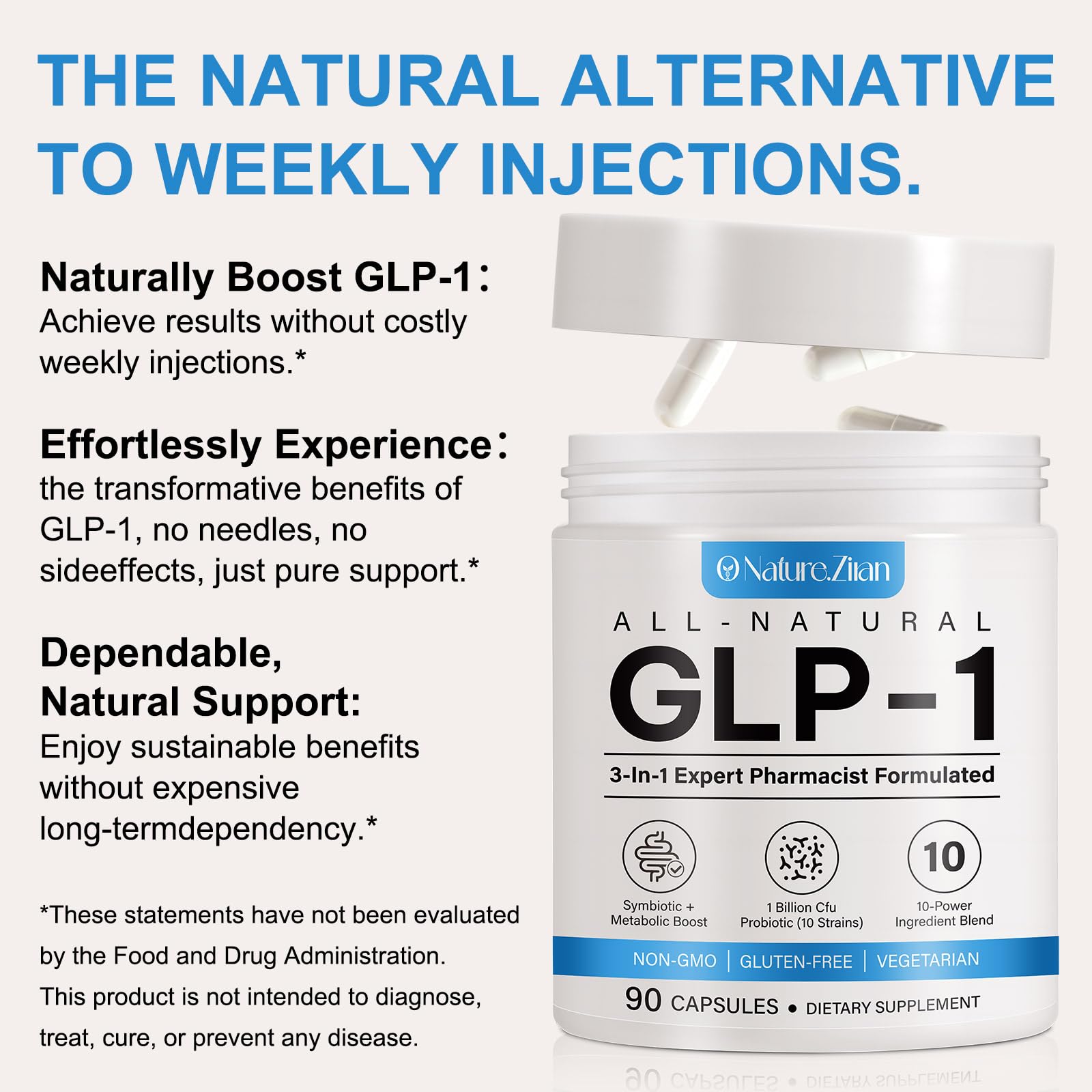 O Nature ZIRAN GLP-1 Weight Management Supplement for Women & Men, GLP1 Appetite Control, Energy & Digestion Balance - Vegan, Gluten-Free, Dairy Free, 90 Capsules (Pack of 1)