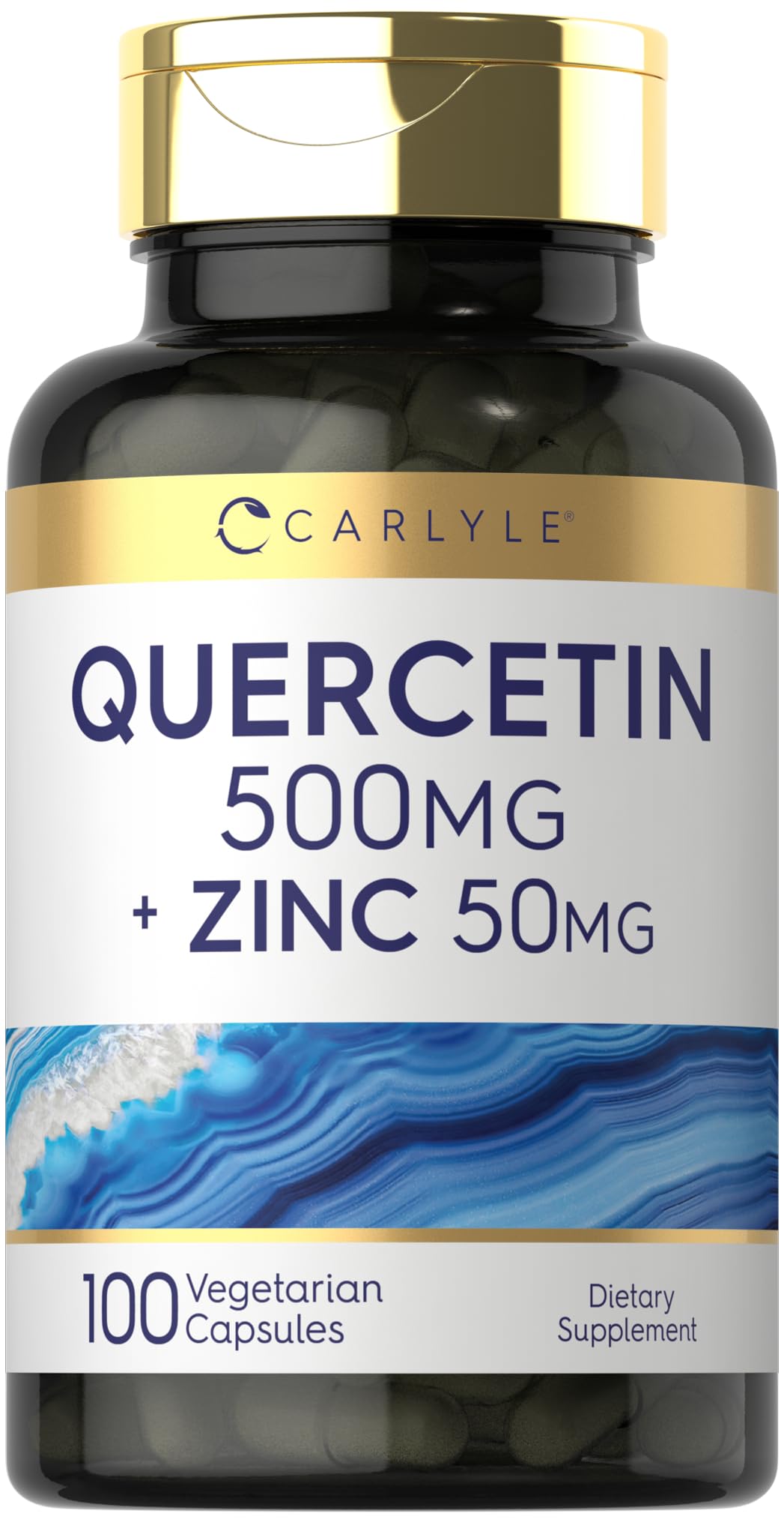 Carlyle Quercetin 500mg Capsules | with 50mg Zinc | 100 Count - Product Imagery