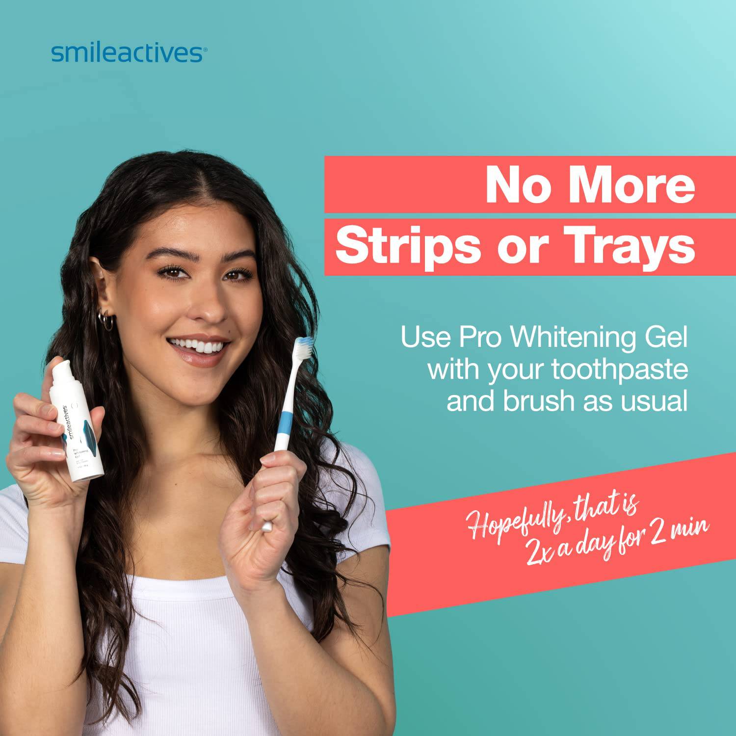 Smileactives teeth whitening kit for 60-day treatment, featuring whitening gel and applicators for a brighter smile.