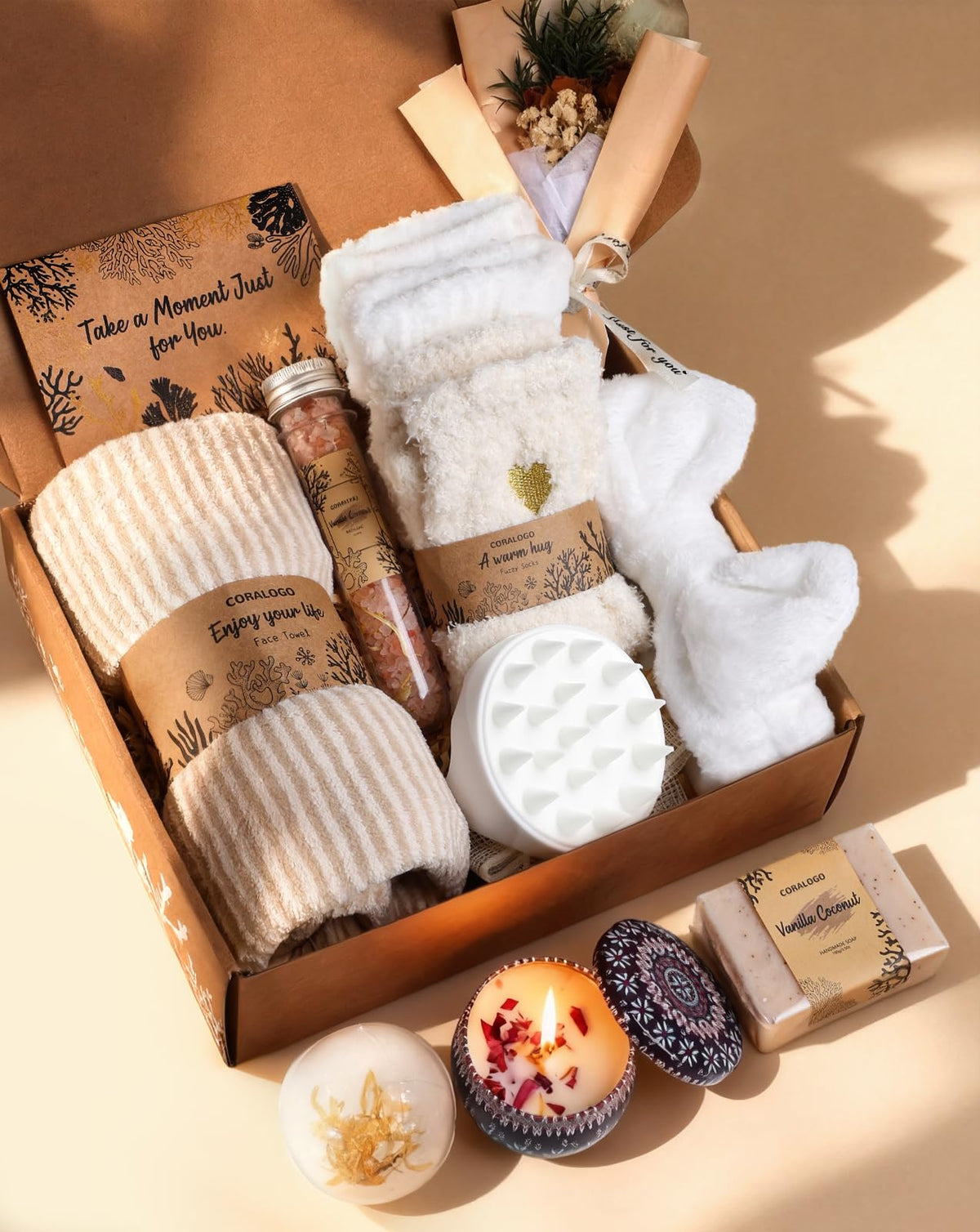 Coralogo 11pcs Natural Pampering Spa Gift Baskets for Women, Coconut – product photo (Sets &amp; Kits)